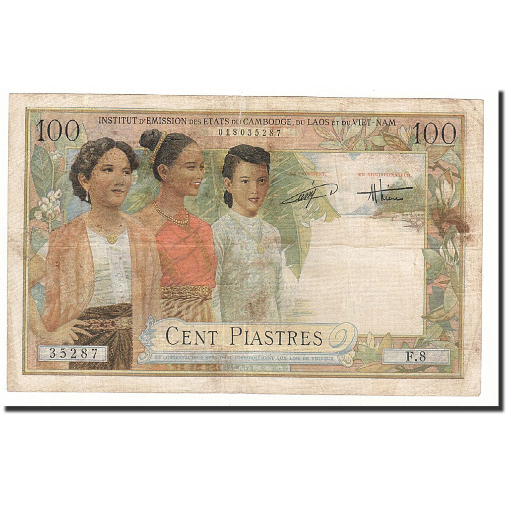 Billet, FRENCH INDO-CHINA, 100 Piastres = 100 Dong, Undated (1954), KM:108, TB