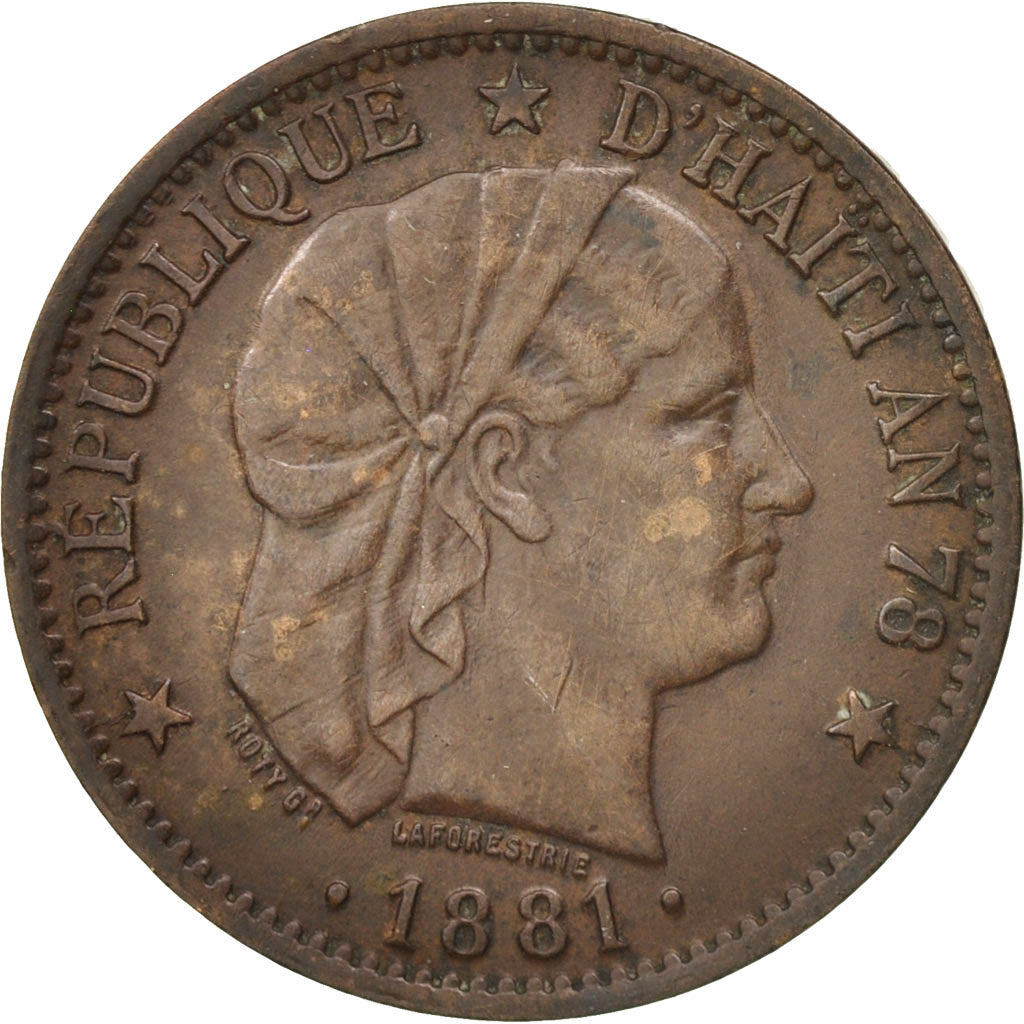 Haiti, 2 Centimes, 1881, EF(40-45), Bronze, KM:43