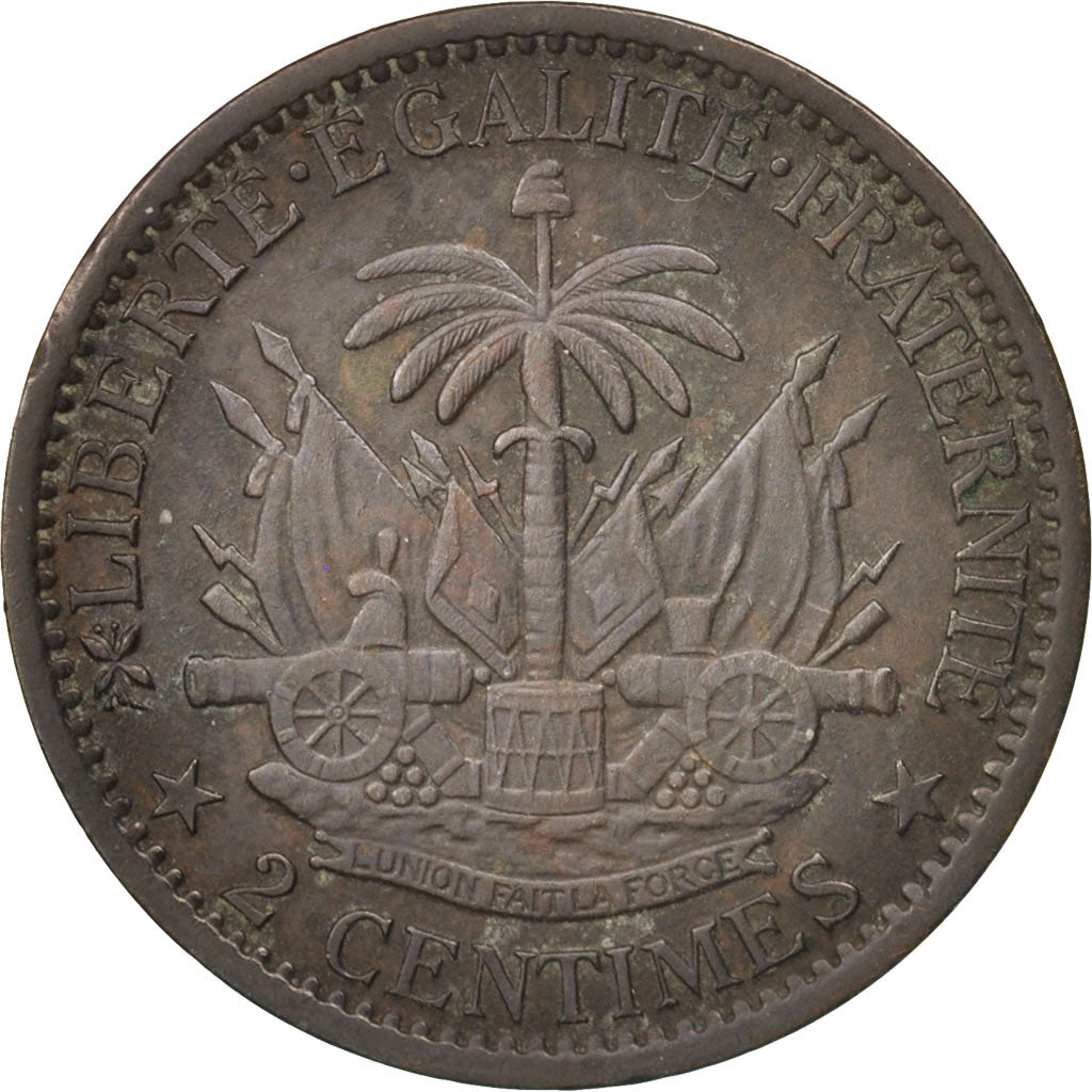 Haiti, 2 Centimes, 1881, EF(40-45), Bronze, KM:43