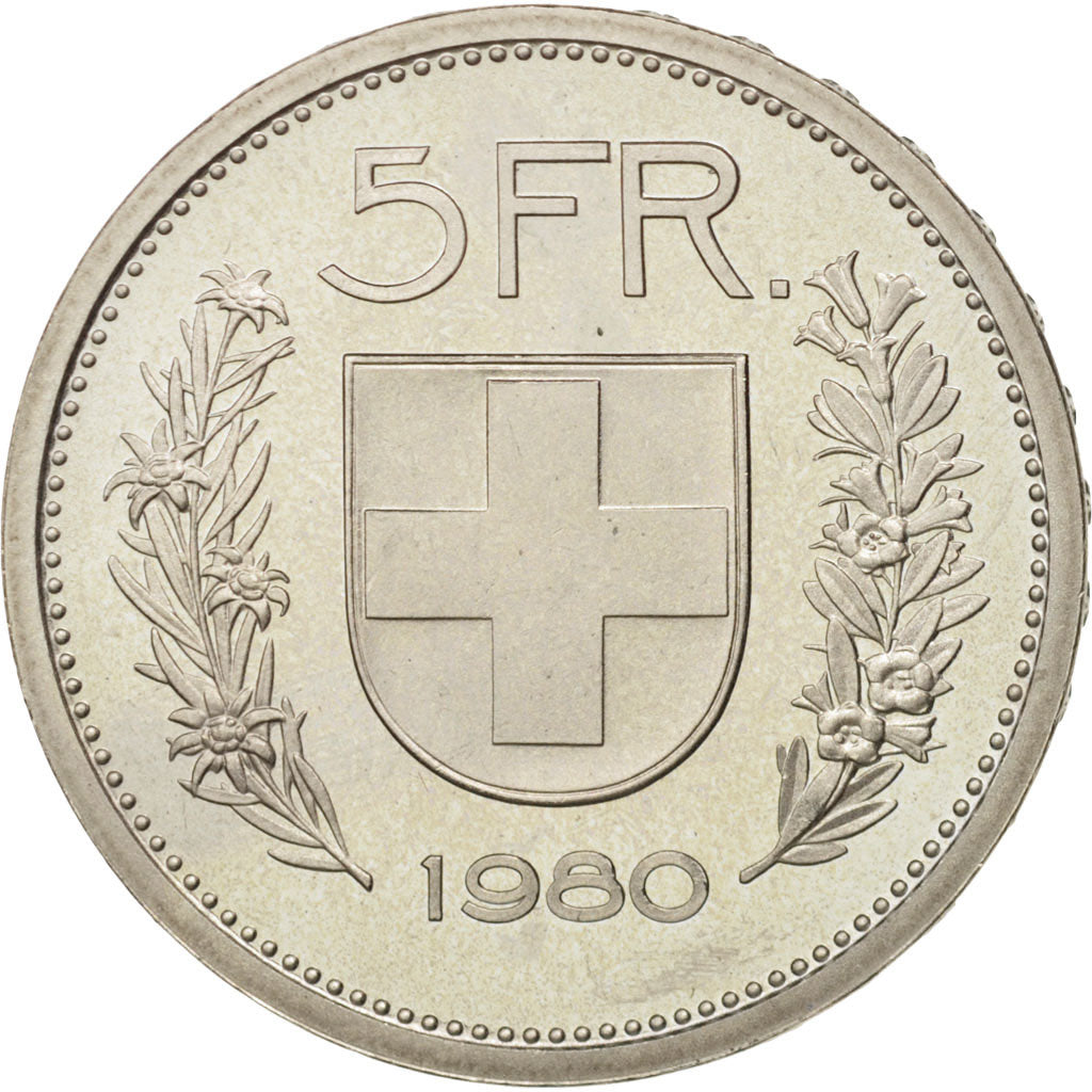 Switzerland, 5 Francs, 1980, Bern, MS(65-70), Copper-nickel, KM:40a.1