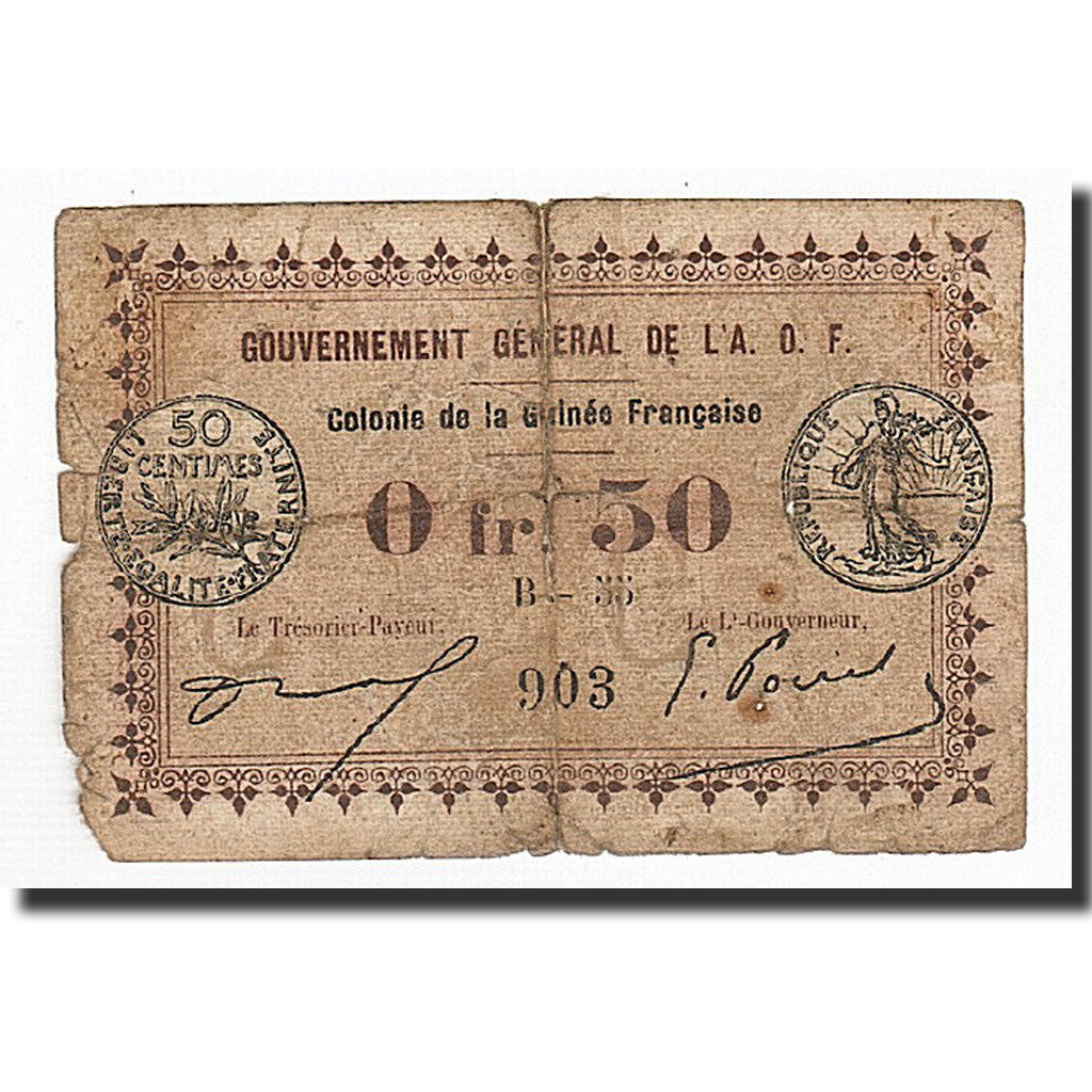 Guinea, 0.50 Franc, 1917, KM:1a, B