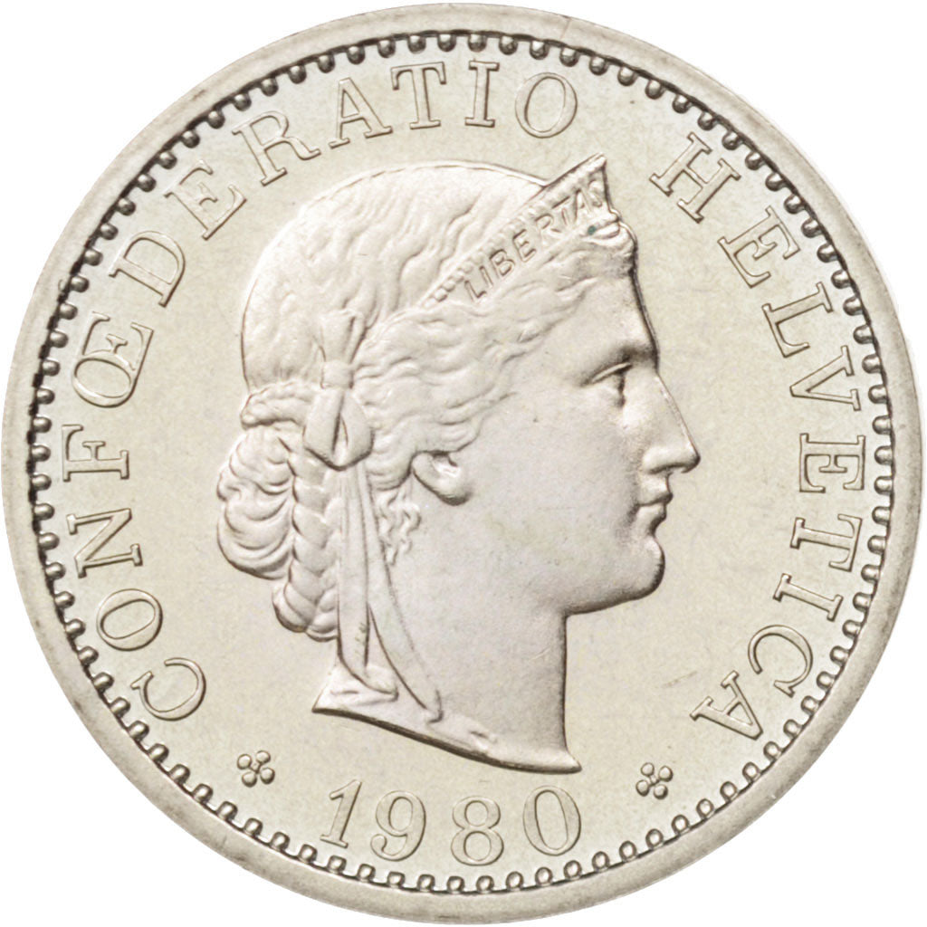 Switzerland, 20 Rappen, 1980, Bern, MS(65-70), Copper-nickel, KM:29a
