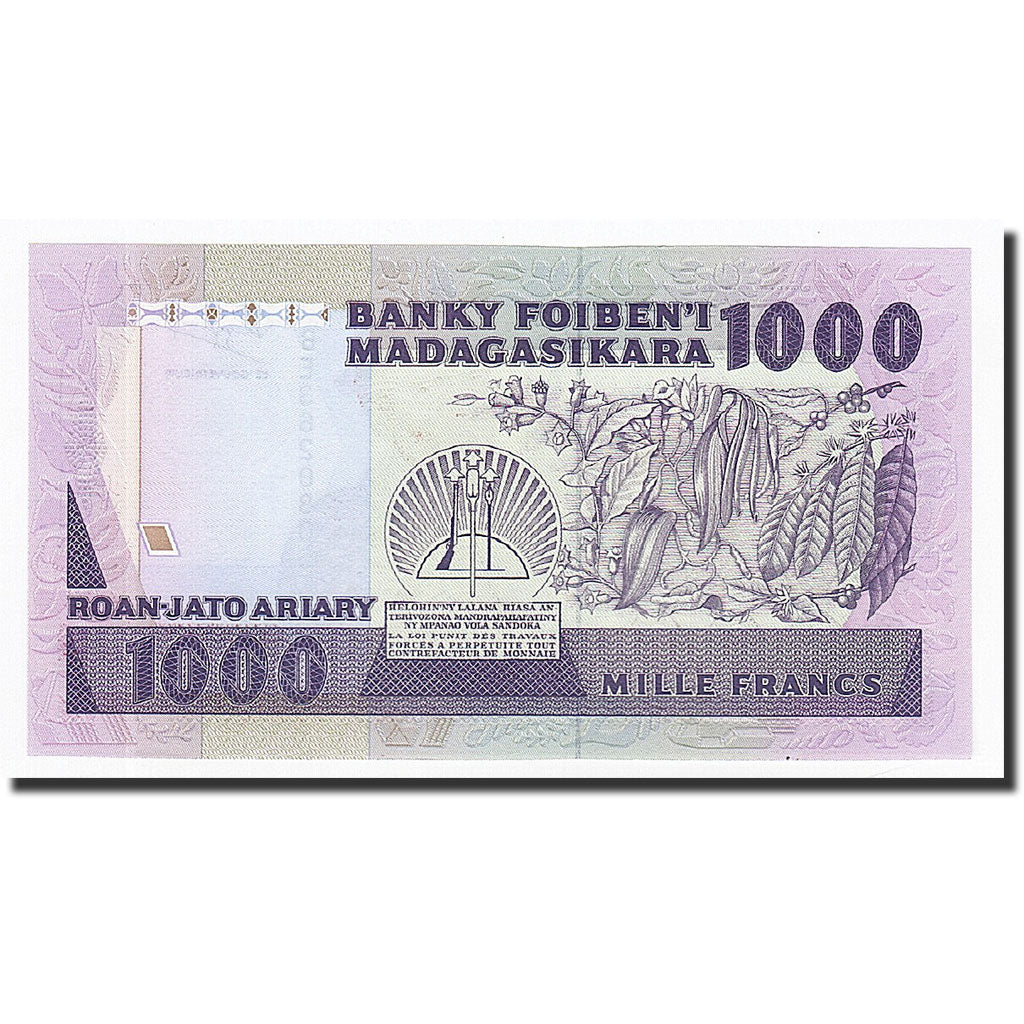 Billet, Madagascar, 1000 Francs = 200 Ariary, 1988, KM:72b, NEUF