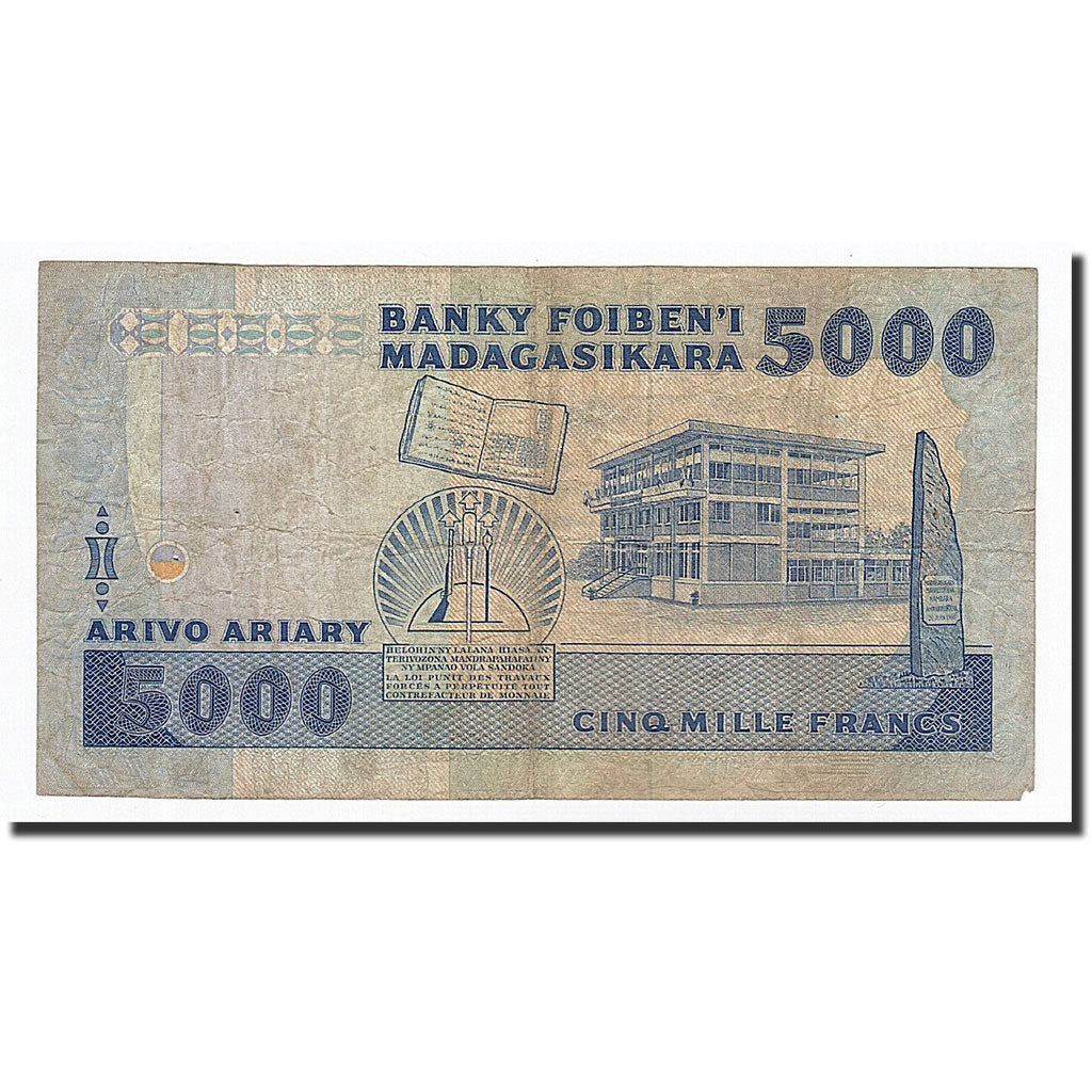 Madagascar, 5000 Francs = 1000 Ariary, 1993, KM:73b, B+
