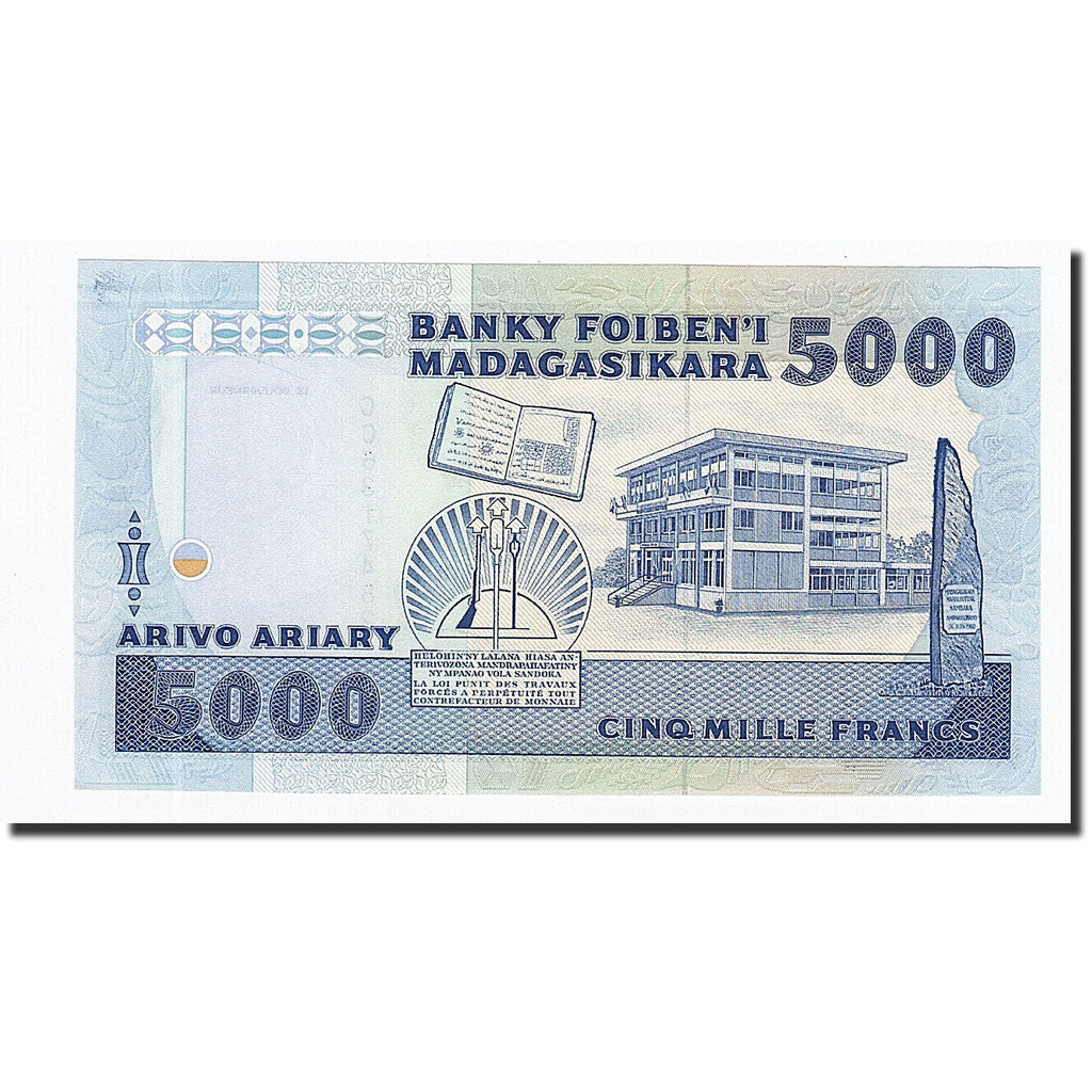 Madagascar, 5000 Francs = 1000 Ariary, 1993, KM:73b, UNC(65-70)