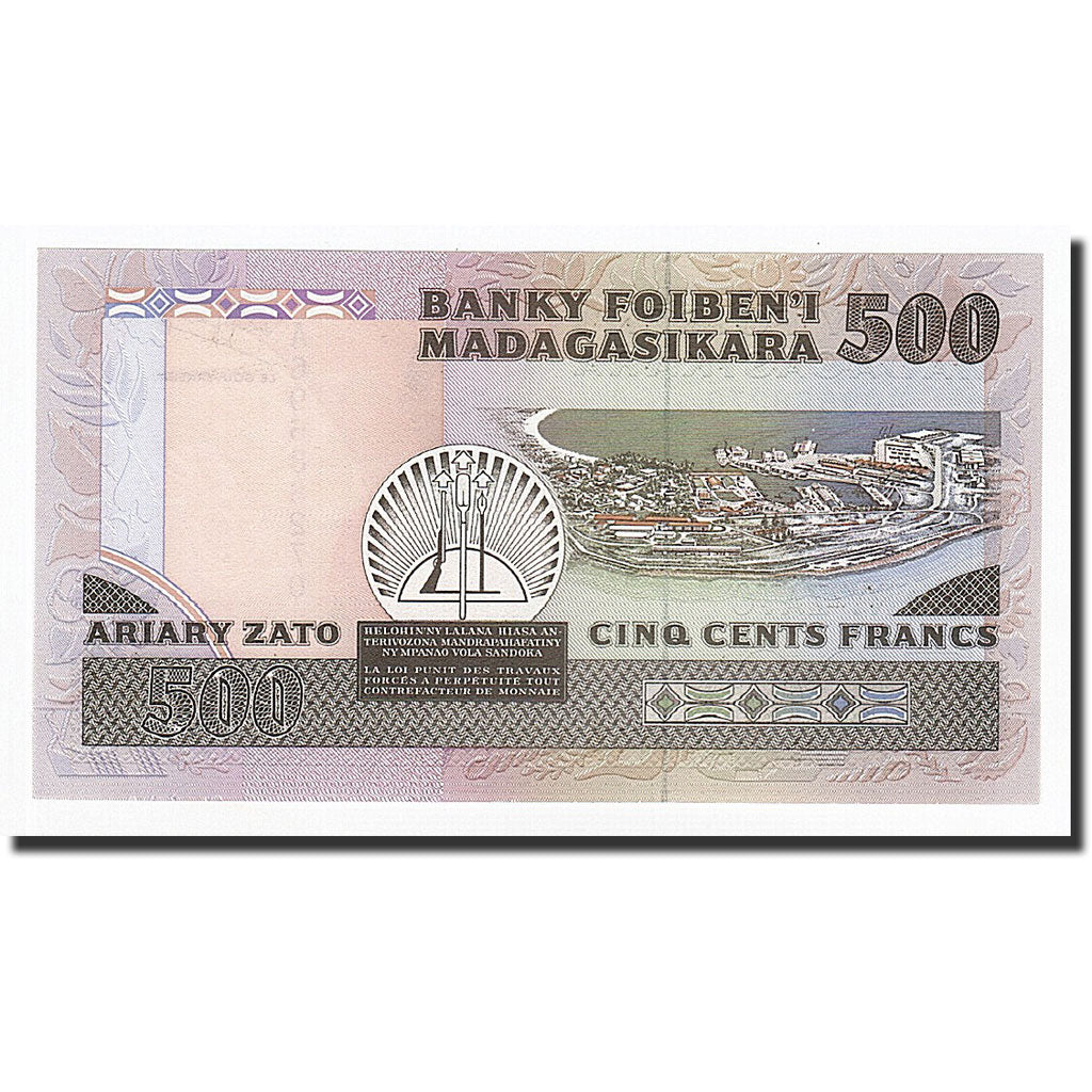 Geldschein, Madagascar, 500 Francs = 100 Ariary, Undated (1988-93), KM:71a, UNZ