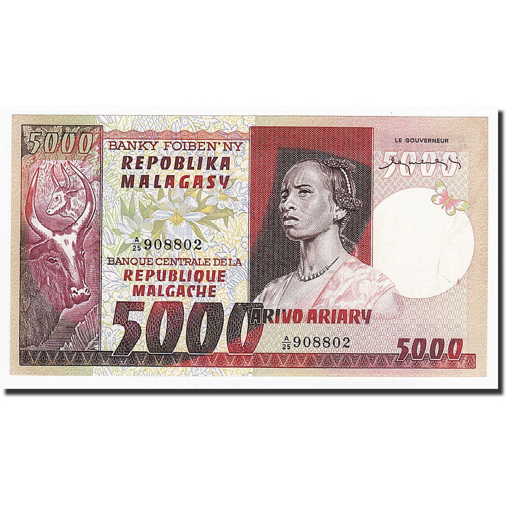 Geldschein, Madagascar, 5000 Francs = 1000 Ariary, Undated, Undated, KM:66a, UNZ