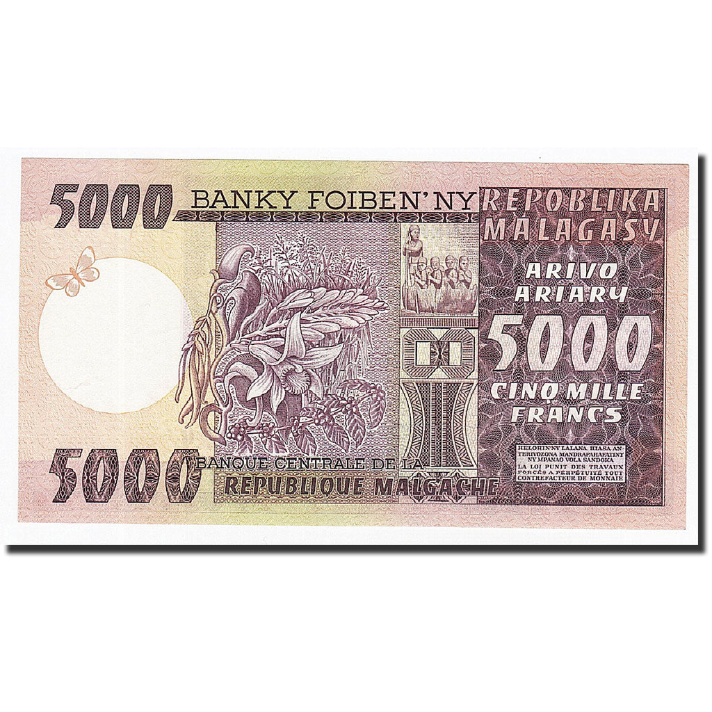 Geldschein, Madagascar, 5000 Francs = 1000 Ariary, Undated, Undated, KM:66a, UNZ