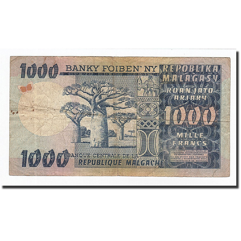 Banconote, Madagascar, 1000 Francs = 200 Ariary, Undated, KM:65a, MB