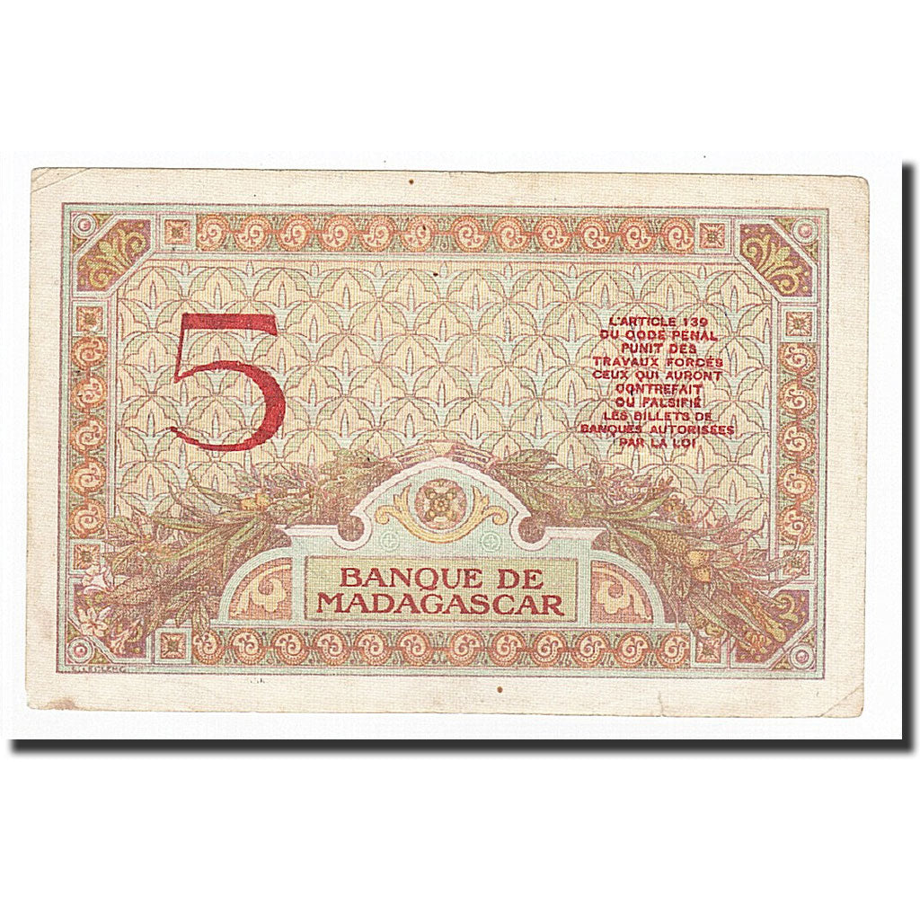 Madagascar, 5 Francs, Undated (1937), KM:35, EF(40-45)