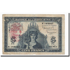 Banconote, Nuove Ebridi, 5 Francs, undated (1945), KM:5, B+