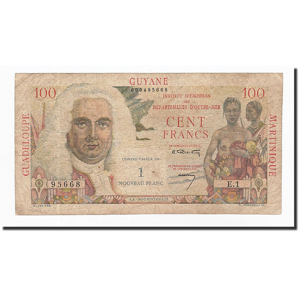 Banknote, French Antilles, 1 Nouveau Franc on 100 Francs, Undated (1961), KM:1a