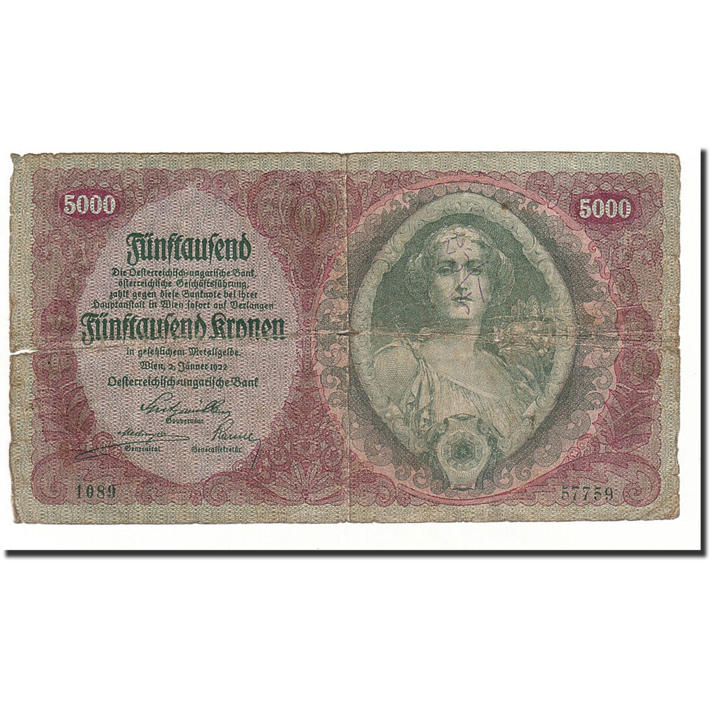Austria, 5000 Kronen, 1922-01-02, KM:79, VG(8-10)
