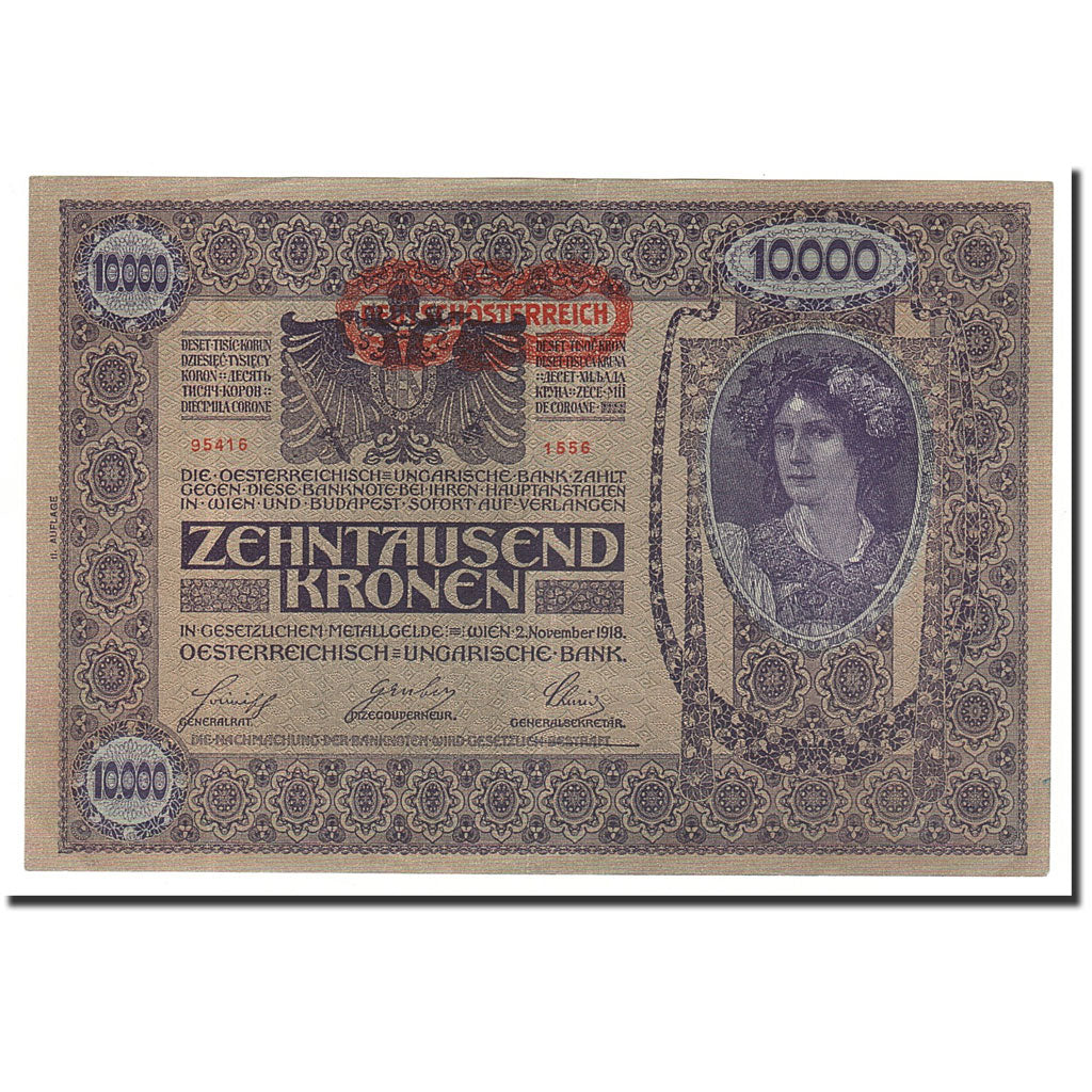 Österreich, 10,000 Kronen, KM:25, 1918-11-02, VZ+