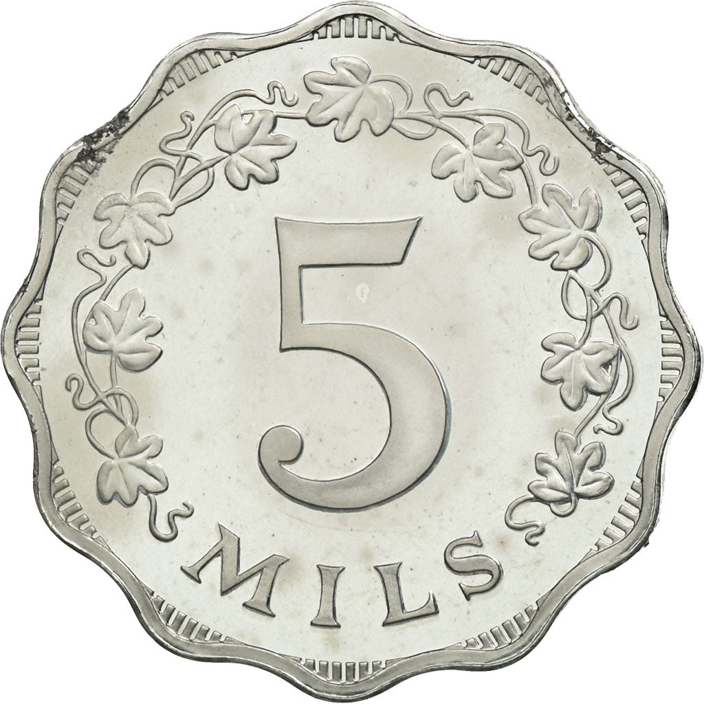 Coin, Malta, 5 Mils, 1972, British Royal Mint, MS(65-70), Aluminum, KM:7