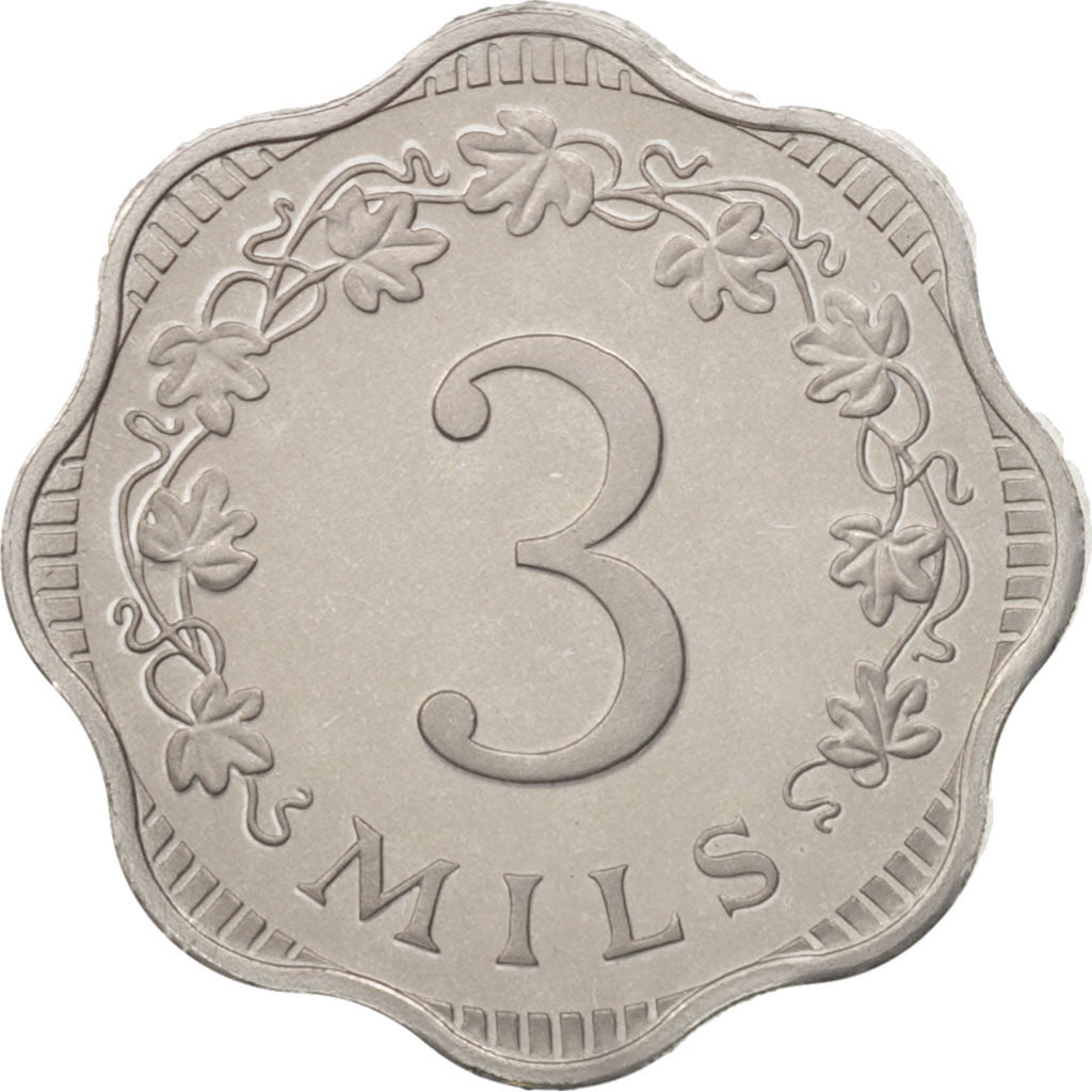 Malta, 3 Mils, 1972, British Royal Mint, MS(65-70), Aluminum, KM:6