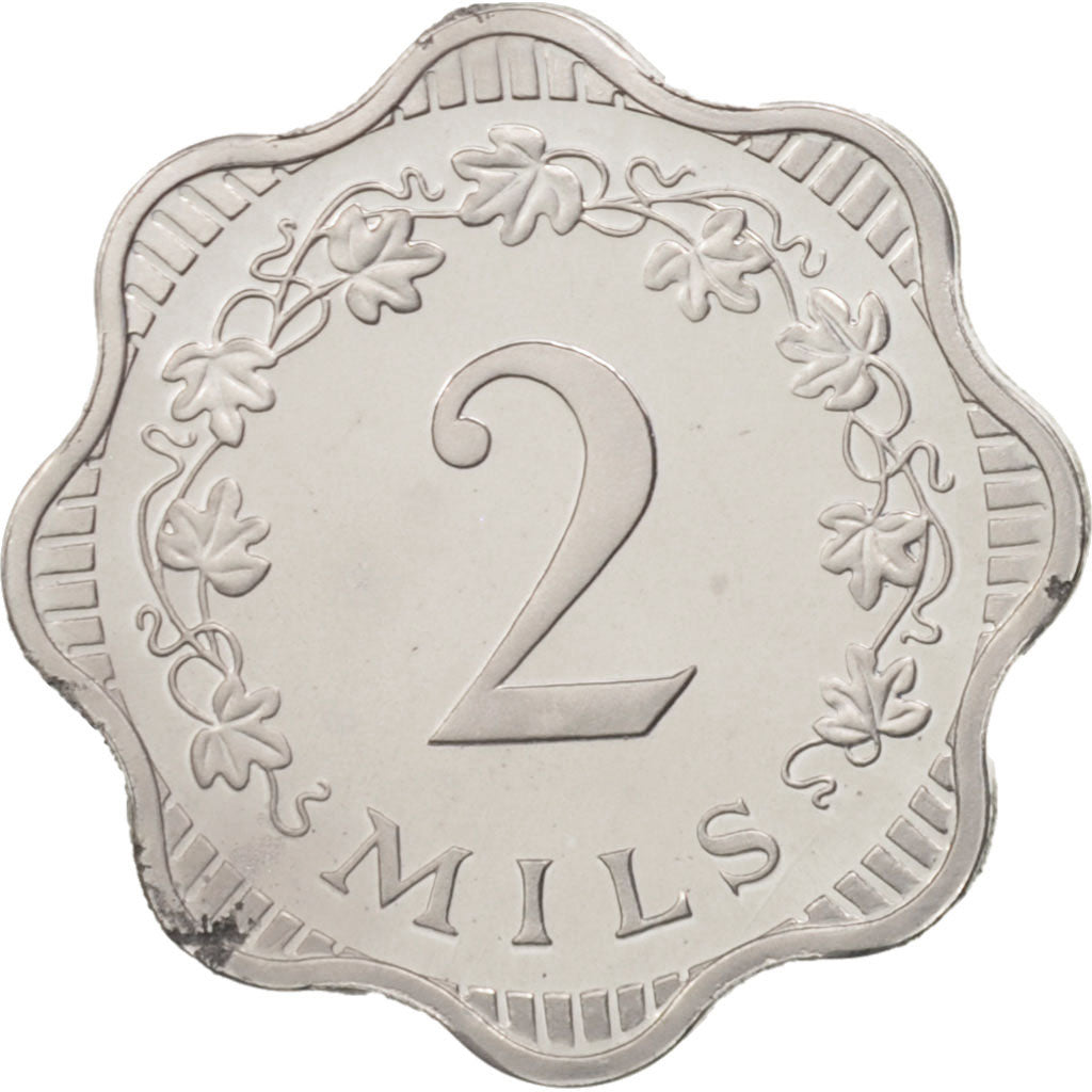 Malta, 2 Mils, 1972, MS(65-70), Aluminum, KM:5