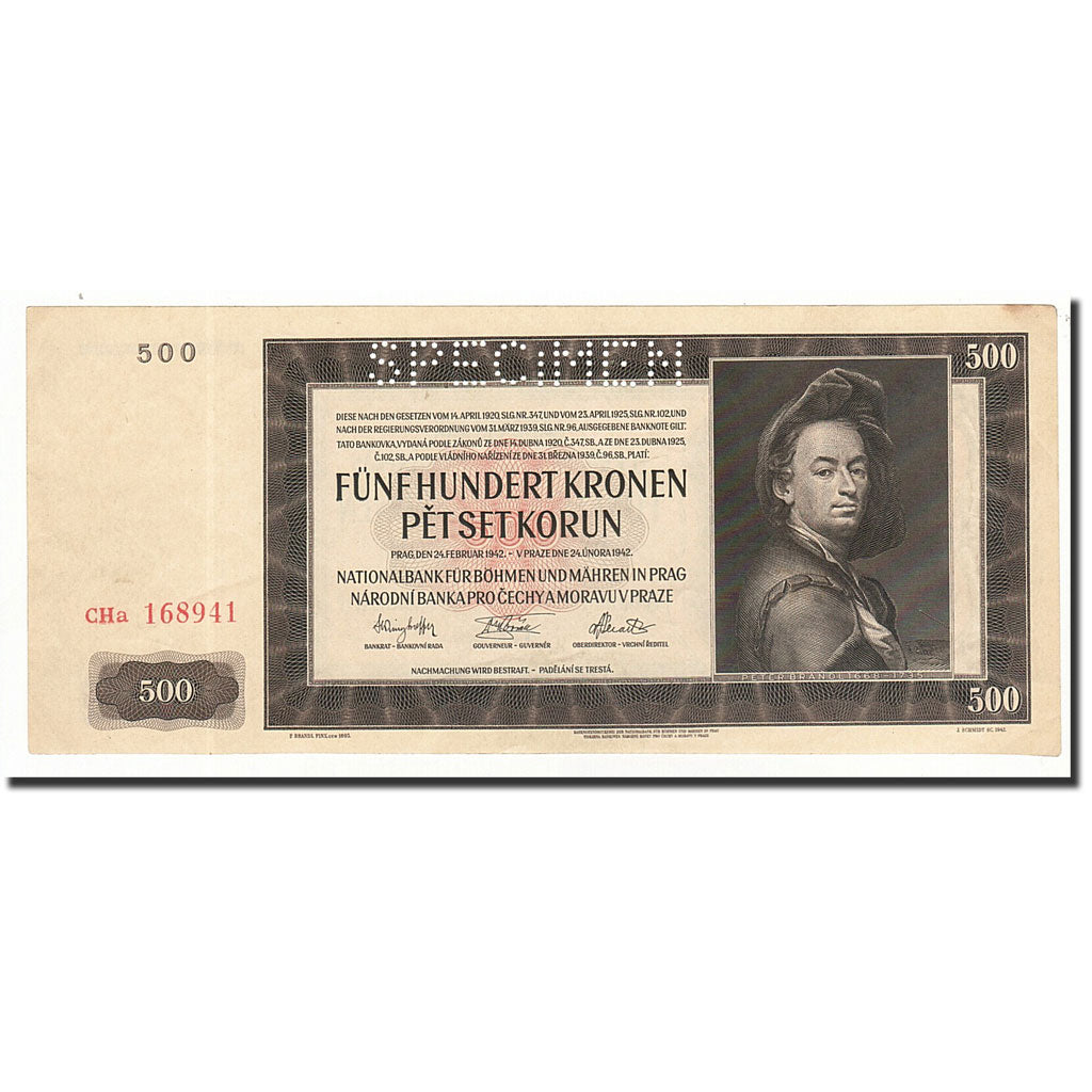 Bohemia and Moravia, 500 Korun, 1942-02-24, KM:12s, SPL