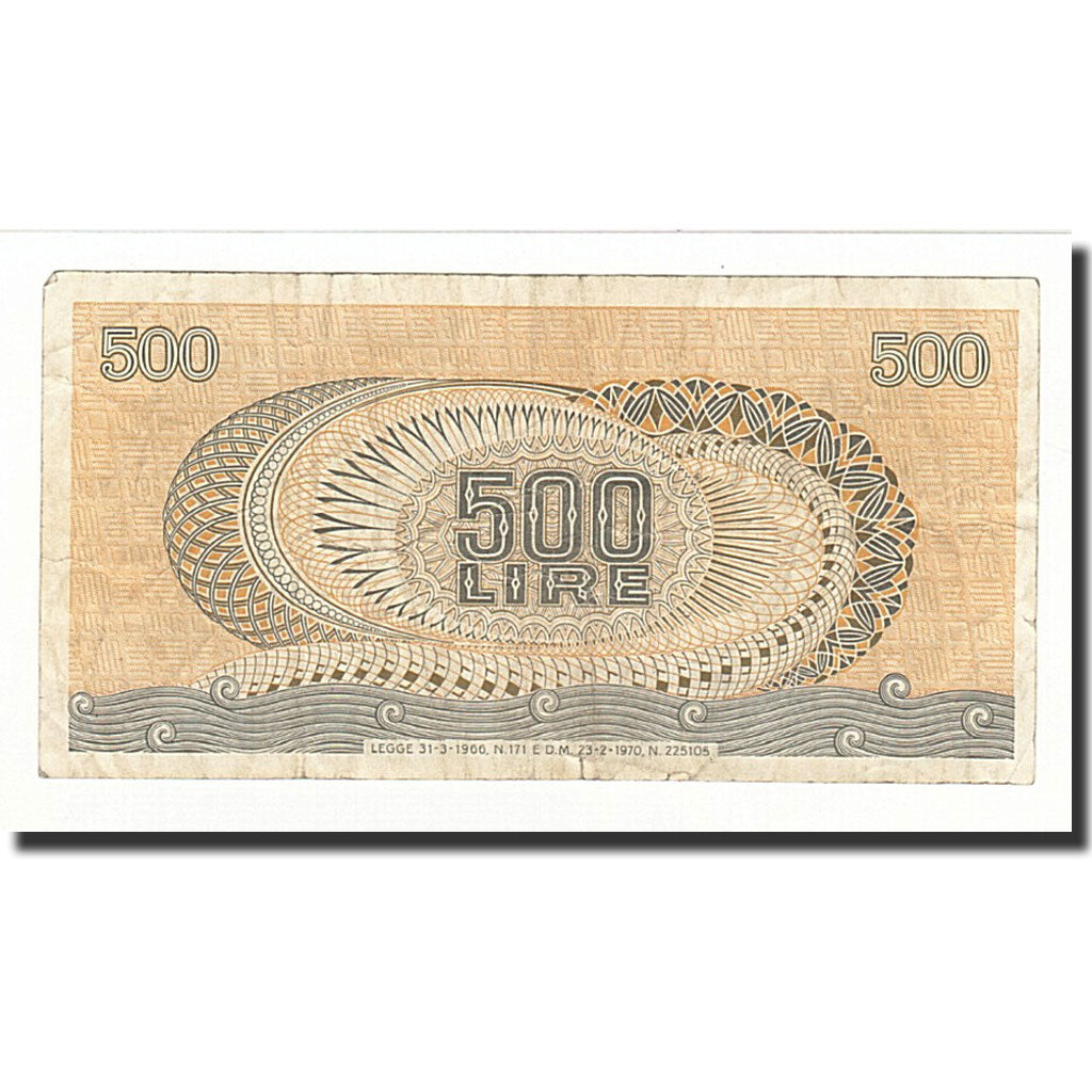 Italia, 500 Lire, KM:93a, 1972-02-23, MB