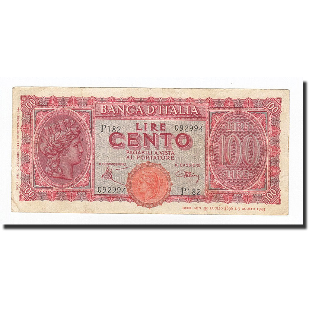 Italia, 100 Lire, KM:75a, 1944-12-10, BB