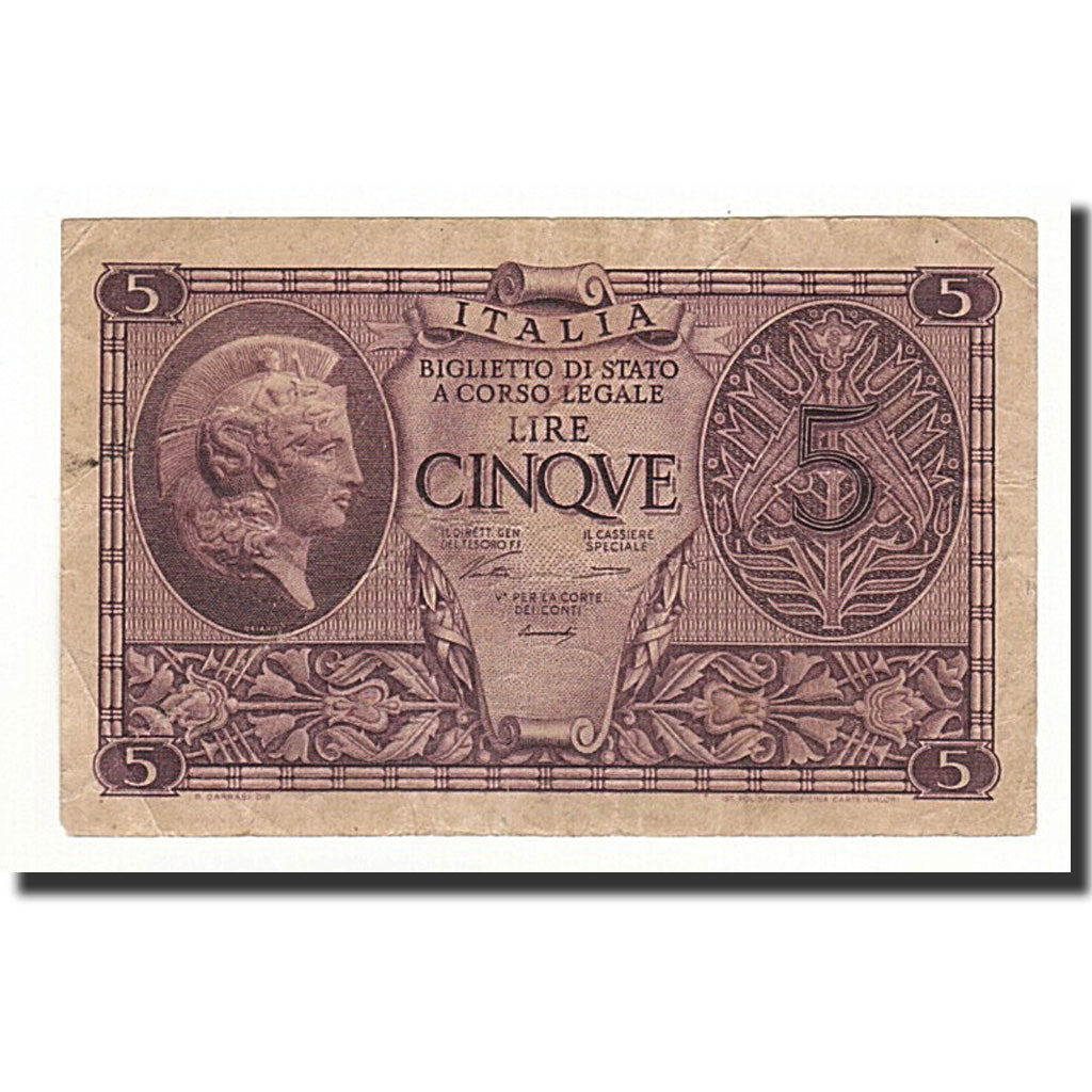 Italia, 5 Lire, KM:31a, 1944-11-23, MB