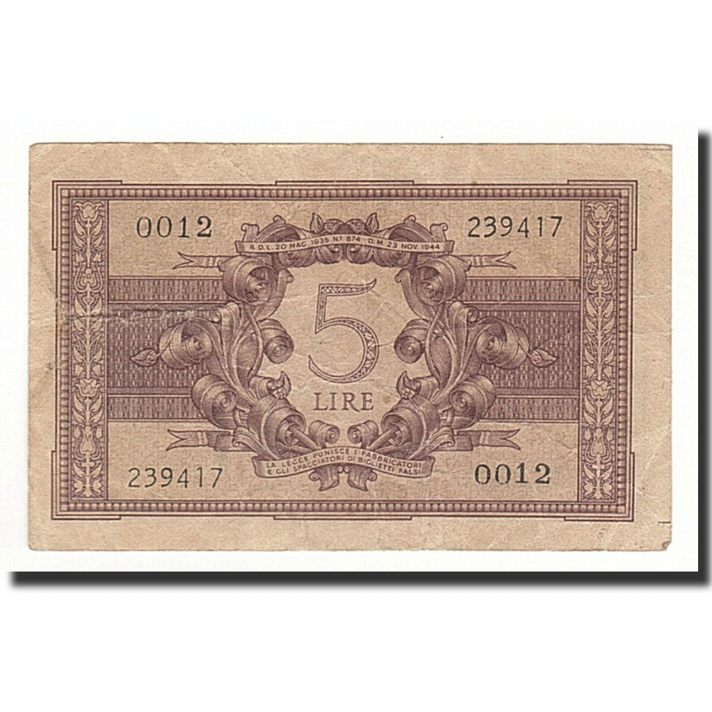 Italia, 5 Lire, KM:31a, 1944-11-23, MB