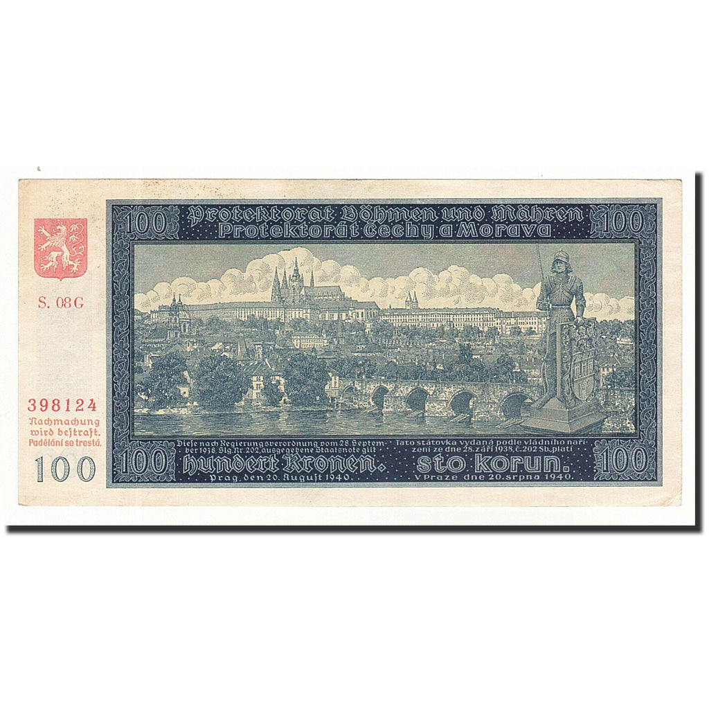 Bohemia and Moravia, 100 Korun, KM:7a, 1940-08-20, AU(50-53)