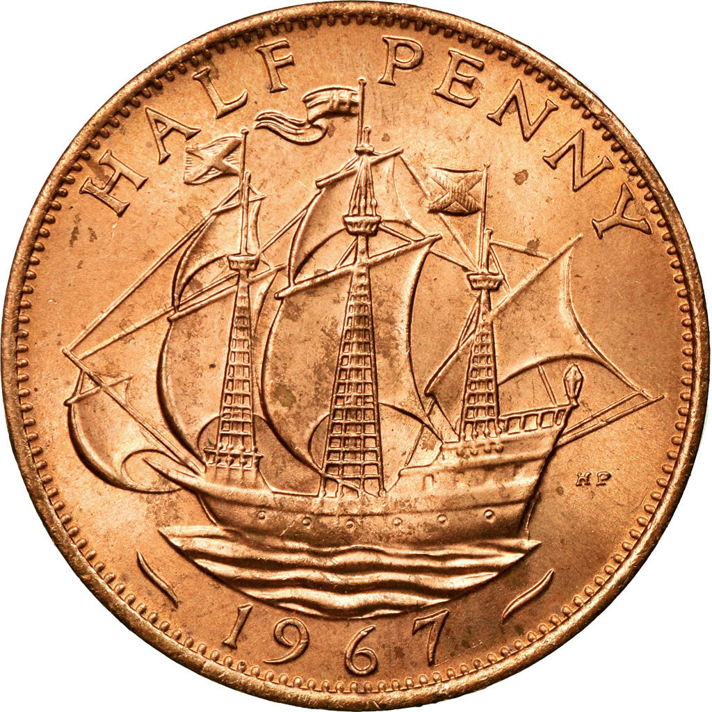 Coin, Great Britain, Elizabeth II, 1/2 Penny, 1967, MS(63), Bronze, KM:896