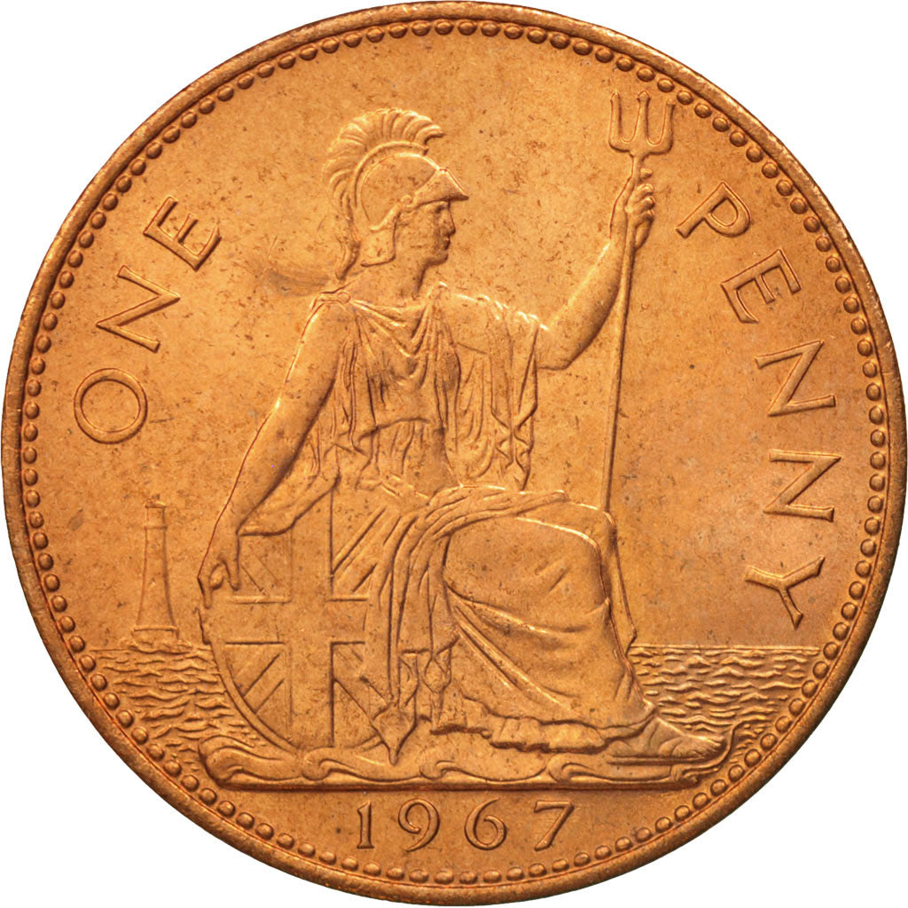 Coin, Great Britain, Elizabeth II, Penny, 1967, MS(63), Bronze, KM:897