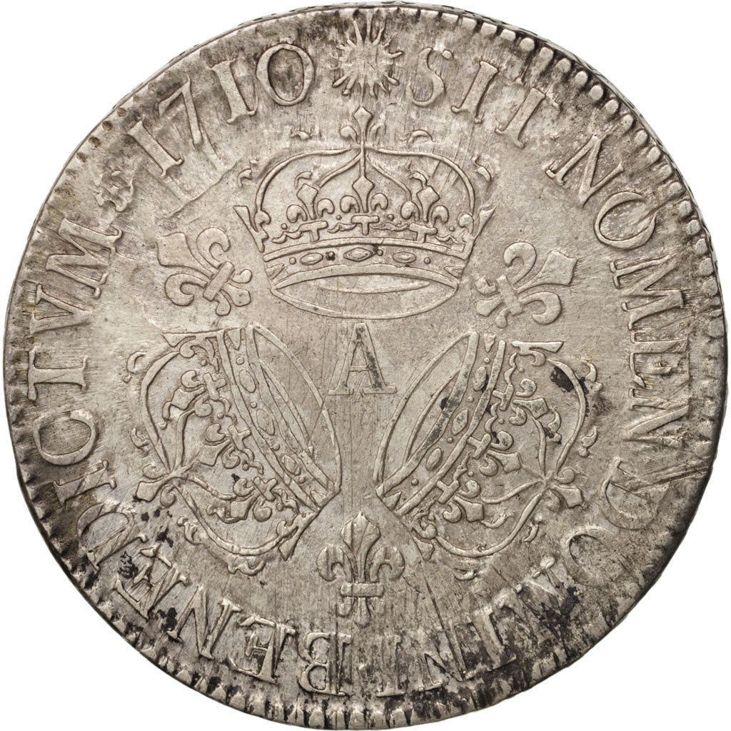 France, Louis XIV, Écu aux 3 couronnes, Ecu, 1710, Paris, EF(40-45), Silver