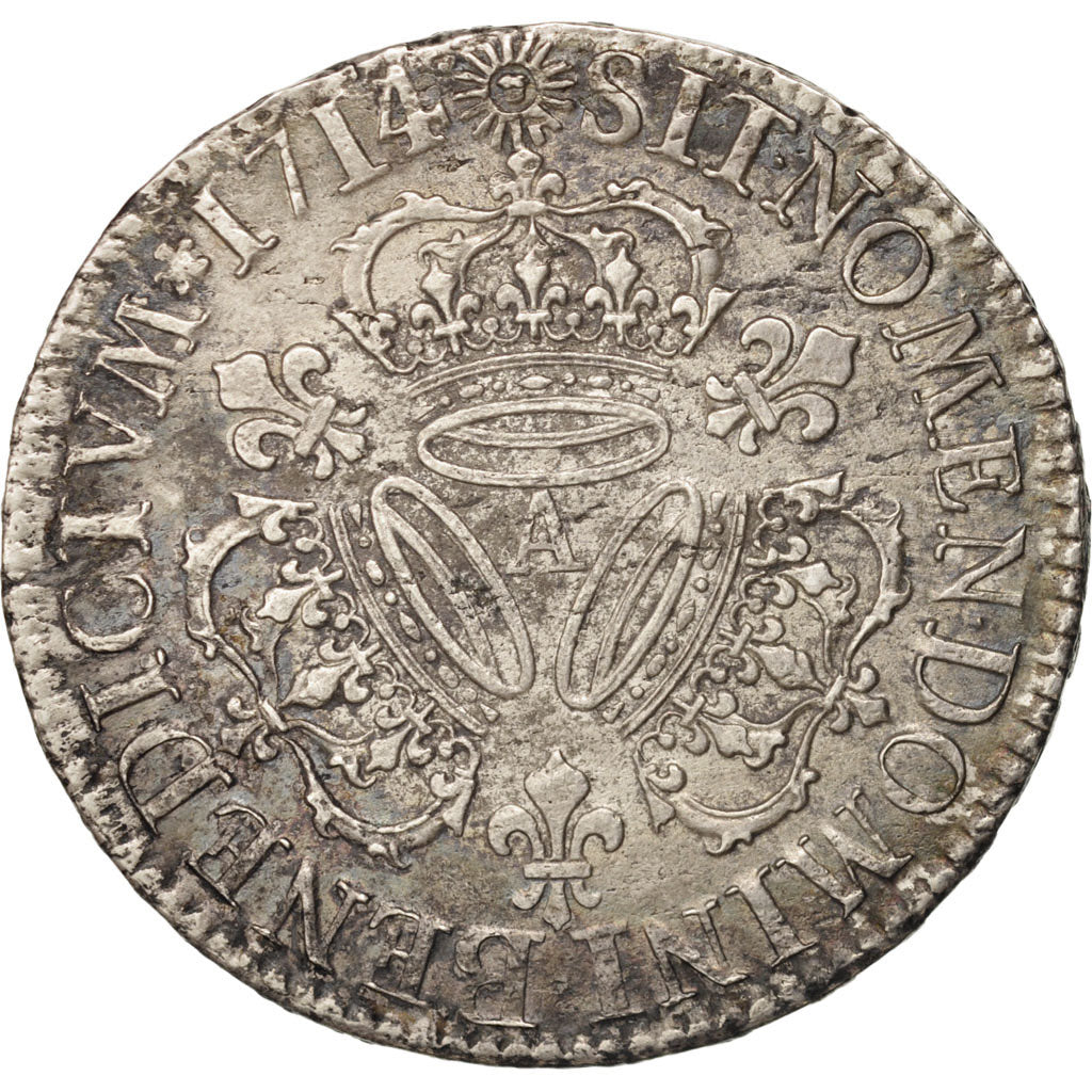 France, Louis XIV, Écu aux 3 couronnes, Ecu, 1714, Paris, EF(40-45), Silver