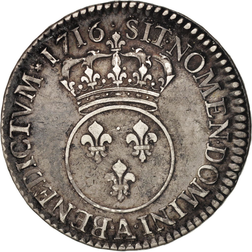 France, Louis XV, 1/2 Écu Vertugadin, 1716, Paris, EF(40-45), Silver, KM 420.1