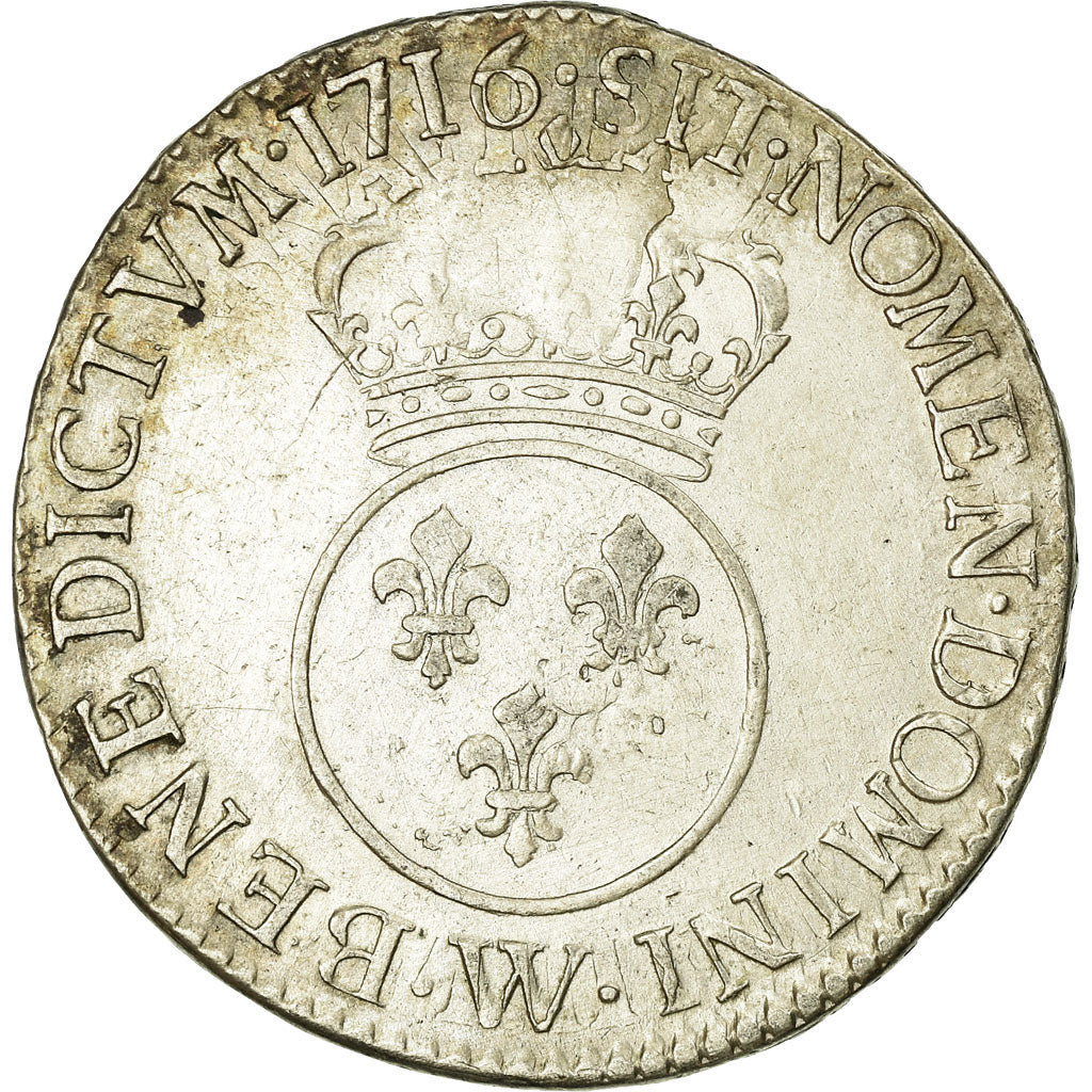 Moneda, Francia, Louis XV, 1/2 Écu Vertugadin, 1/2 ECU, 44 Sols, 1716, Lille