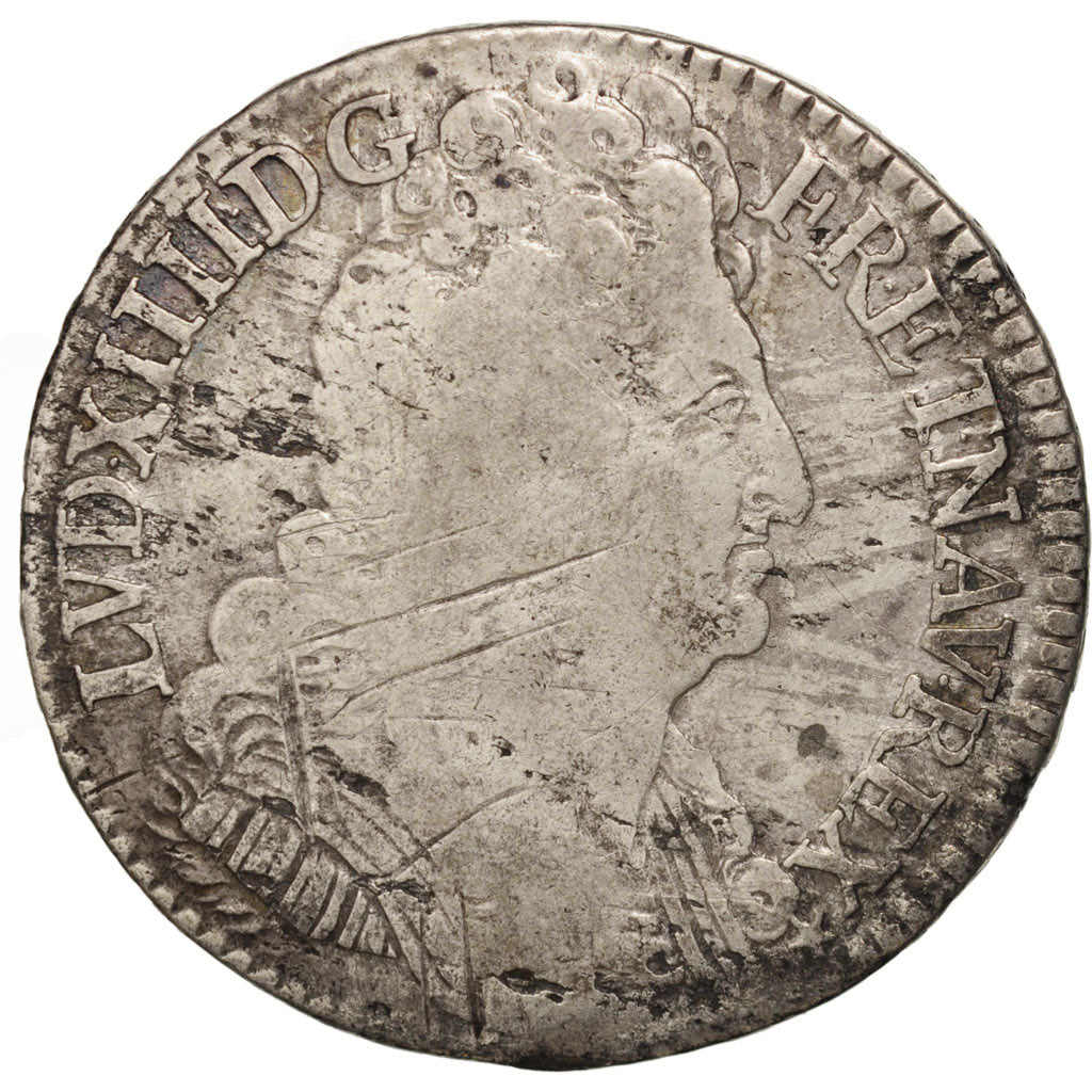 France, Louis XIV, 1/2 Écu aux 3 couronnes, 1710, Paris,F(12-15),Silver,KM 382.1