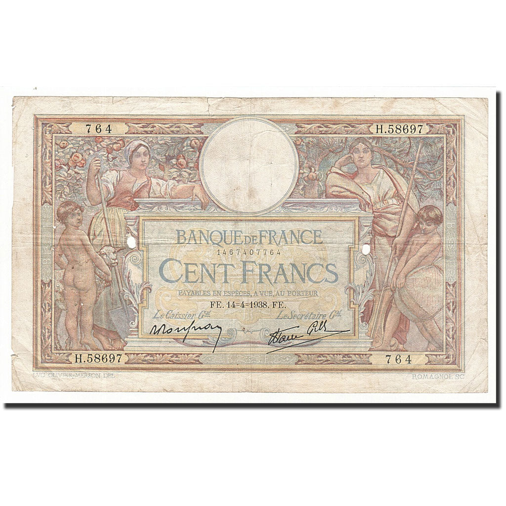 Banconote, Francia, 100 Francs, 1938-04-14, B, Fayette:25.15, KM:86b