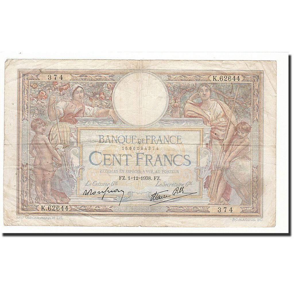 Biljet, Frankrijk, 100 Francs, 1938-12-01, B+, Fayette:25.35, KM:86b