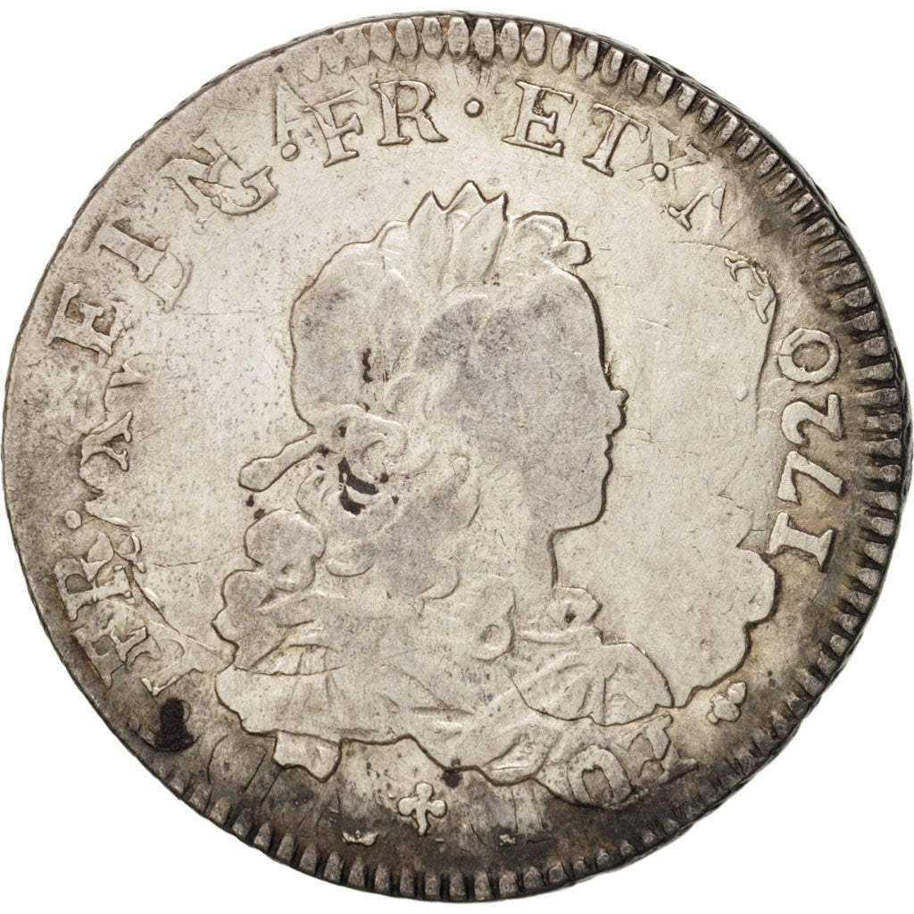 France, Louis XV, 1/3 Écu de France, 1722, Poitiers, VF(20-25), Silver, KM 457.8