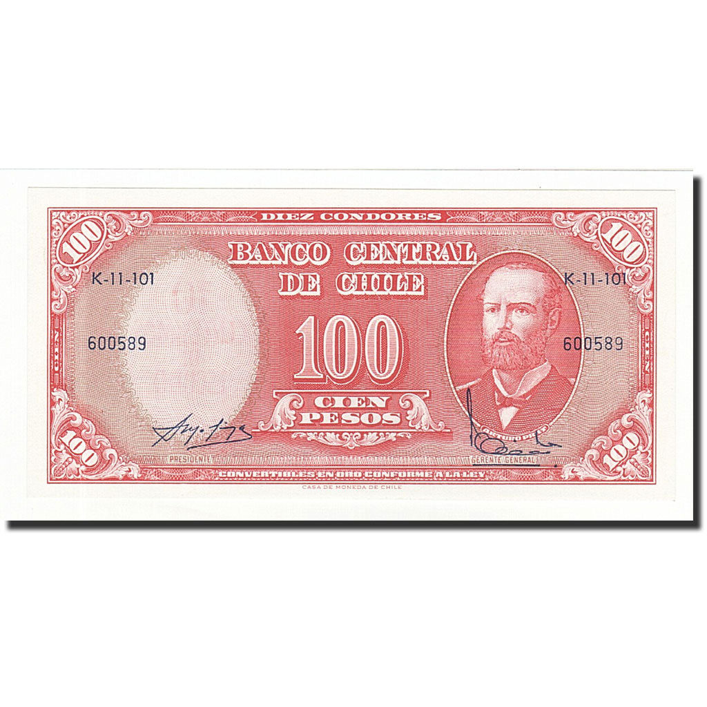 Banknote, Chile, 10 Centesimos on 100 Pesos, UNDATED (1960-1961), KM:127a