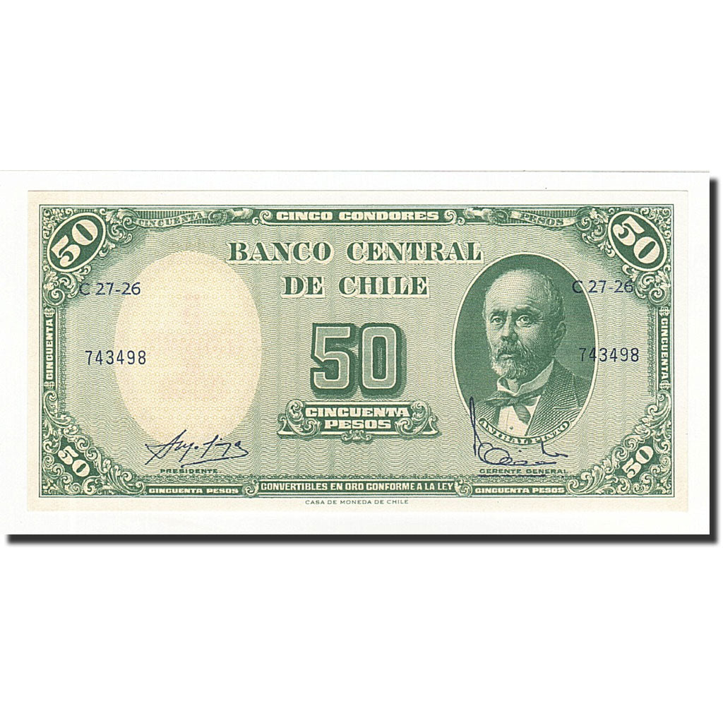 Chile, 5 Centesimos on 50 Pesos, UNDATED (1960-1961), KM:126b, UNC(65-70)