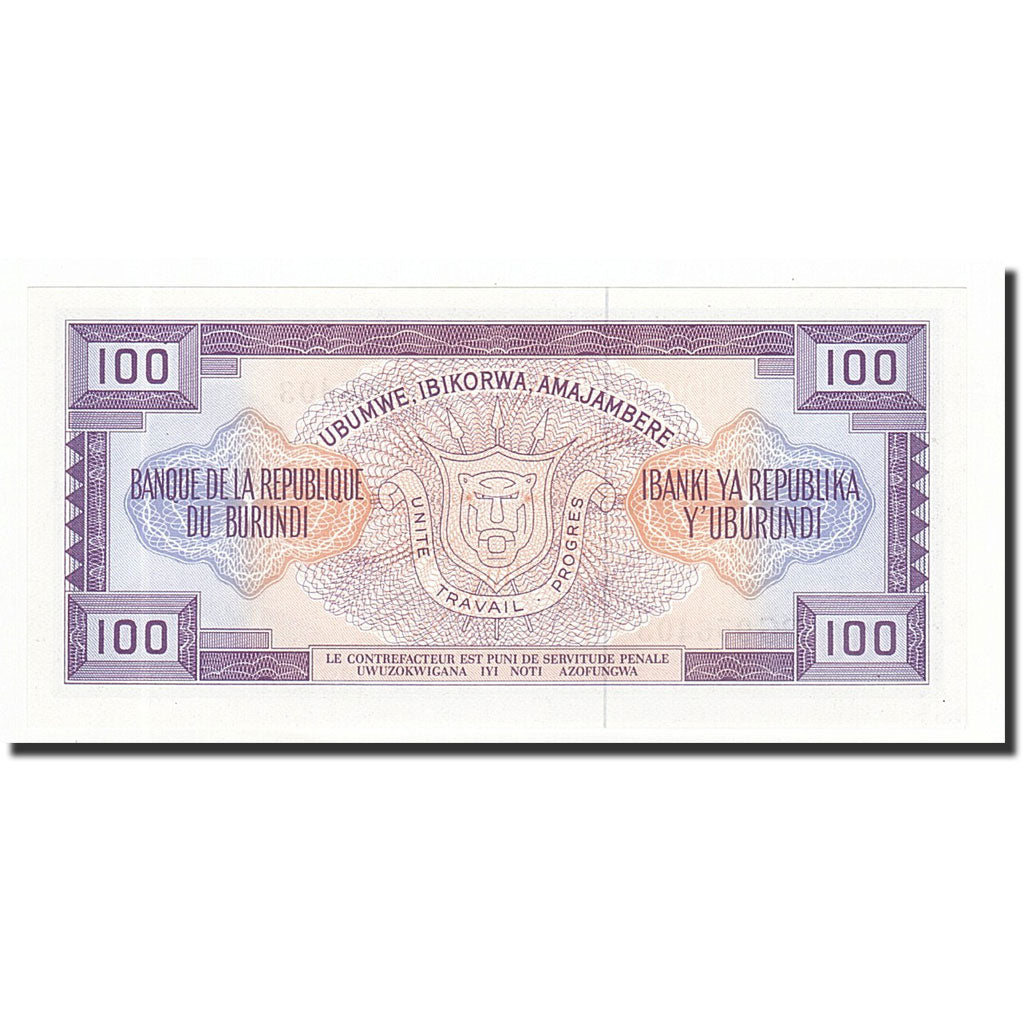 Banconote, Burundi, 100 Francs, KM:29a, 1979-05-01, FDS
