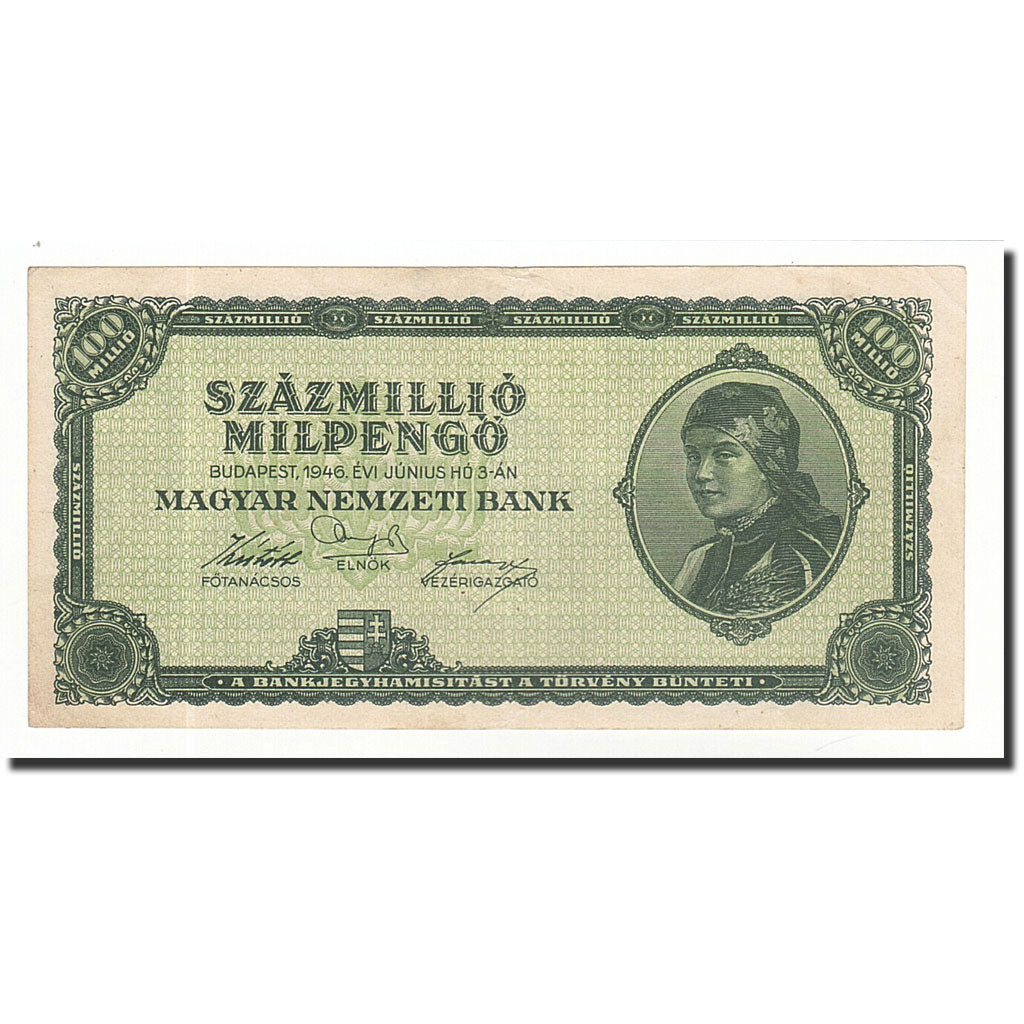 Geldschein, Ungarn, 100 Million Milpengö, 1946-06-03, KM:130, SS+