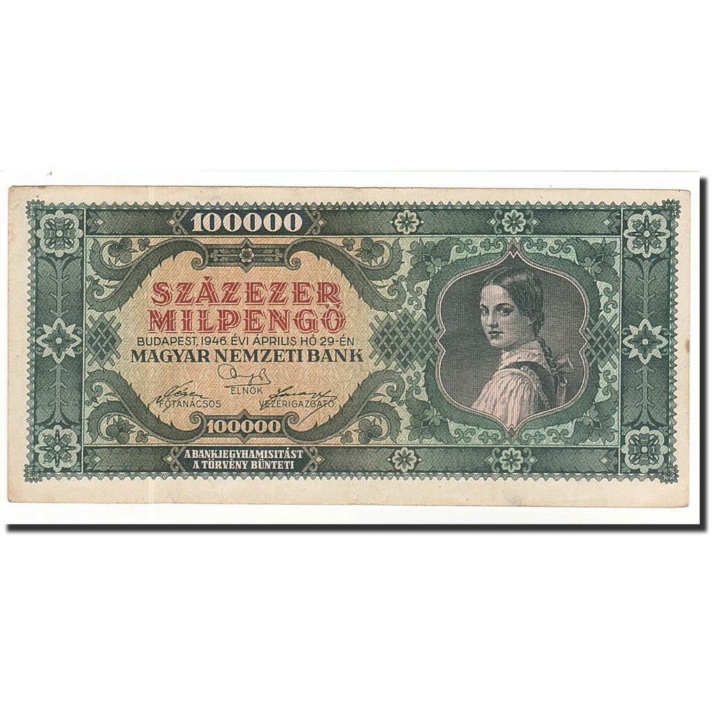 Banconote, Ungheria, 100,000 Milpengö, KM:127, 1946-04-29, BB+