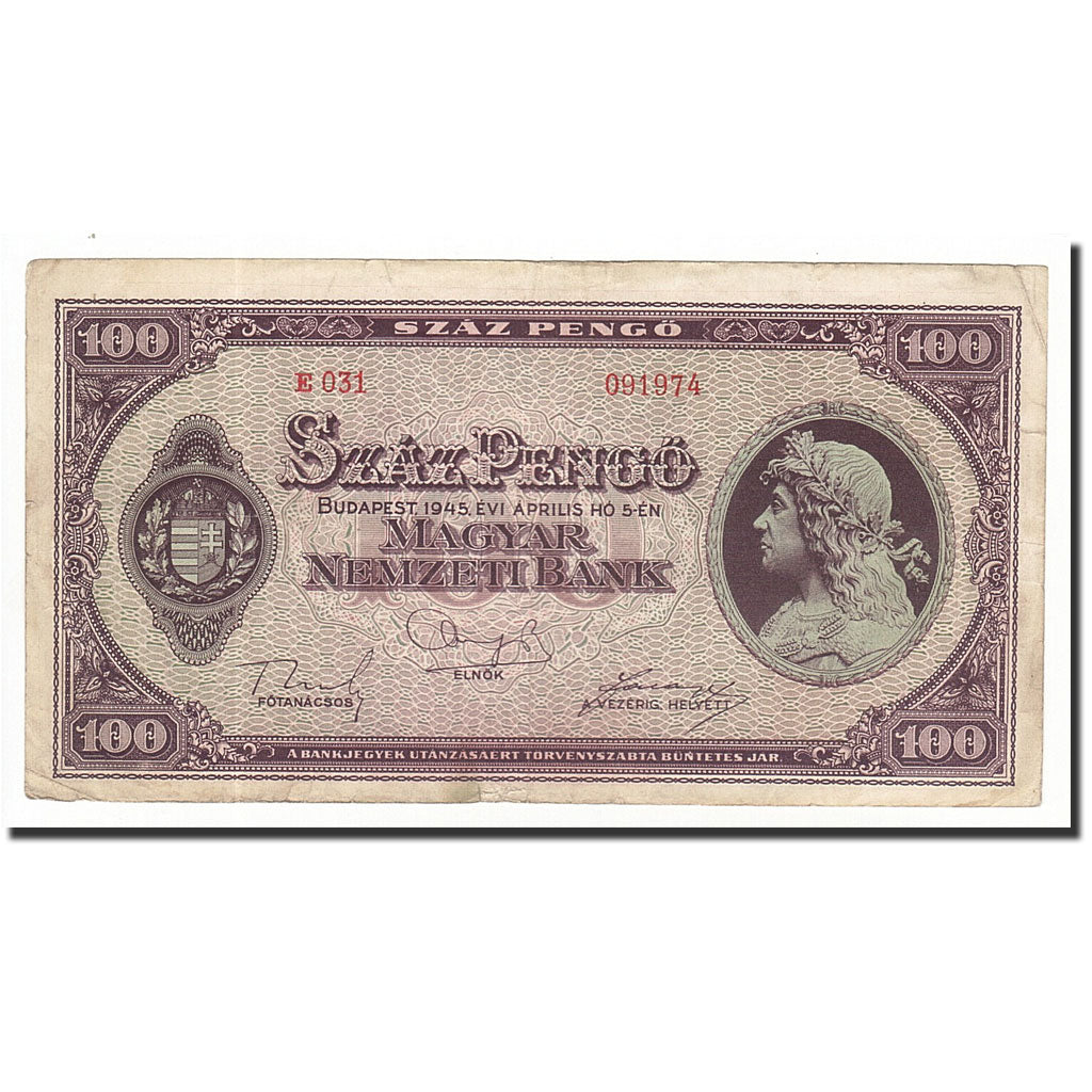 Banknote, Hungary, 100 Pengö, 1945-07-15, KM:111b, VF(20-25)
