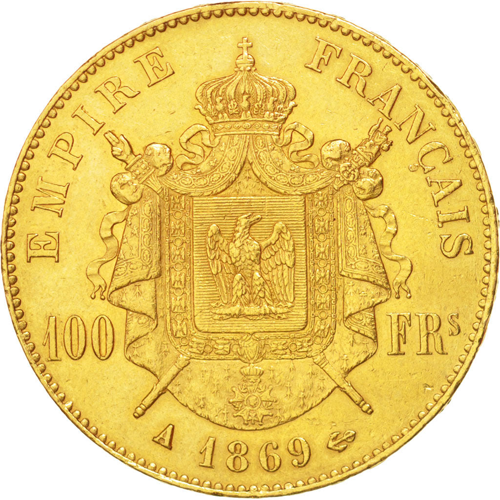 France, Napoleon III, 100 Francs, 1869, Paris, AU(50-53), Gold, KM 802.1