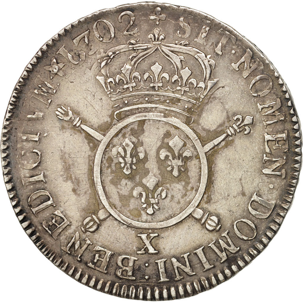 France, Louis XIV, 1/2 Écu aux insignes, 1702, Amiens, EF(40-45), KM 325.20