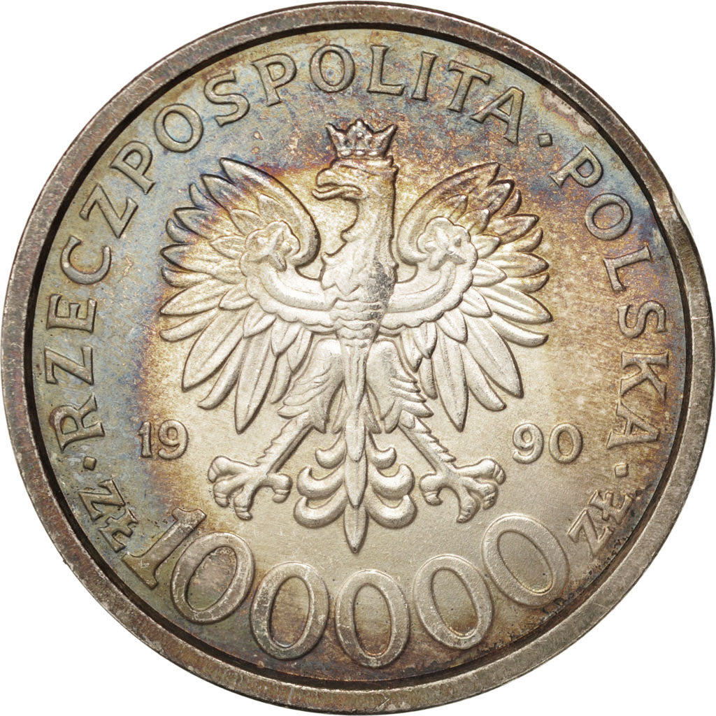 Poland, 100000 Zlotych, 1990, AU(55-58), Silver, KM:196.1