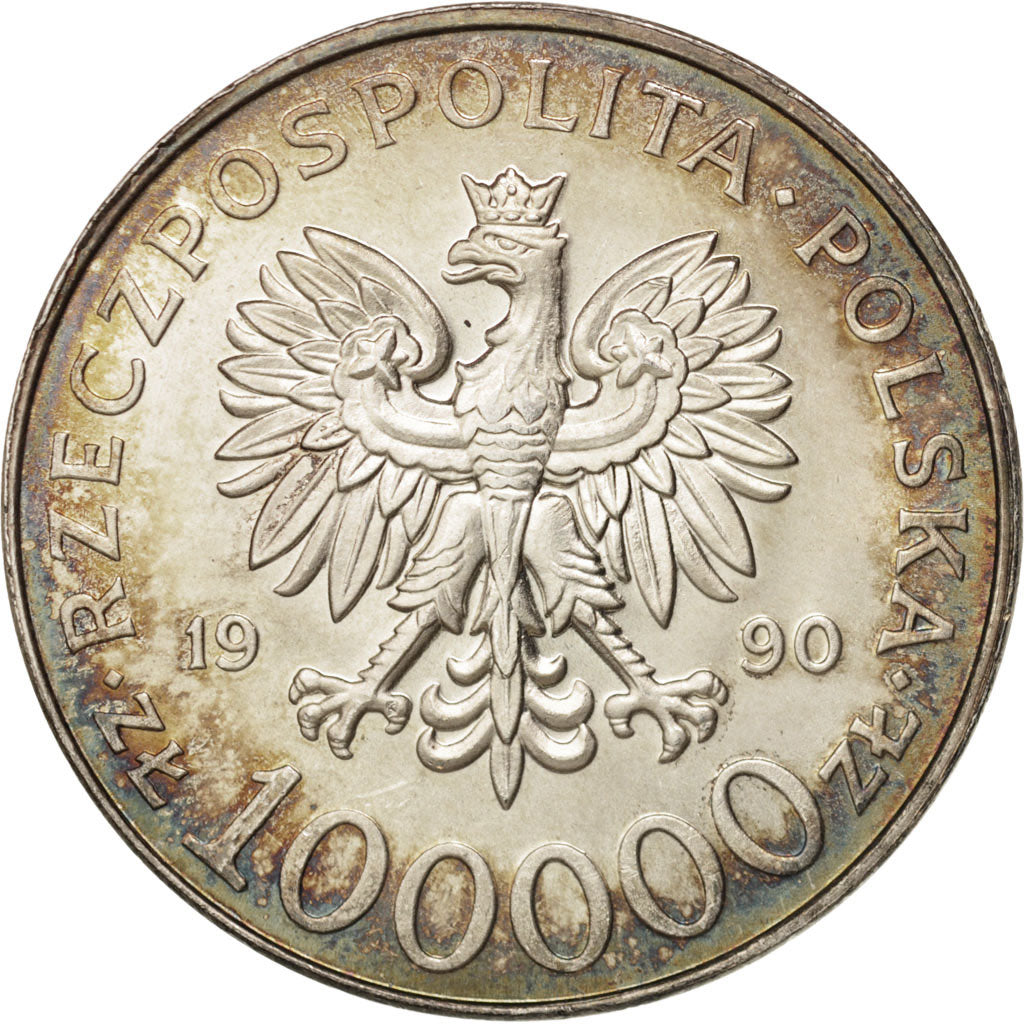 Poland, 100000 Zlotych, 1990, AU(55-58), Silver, KM:196.1