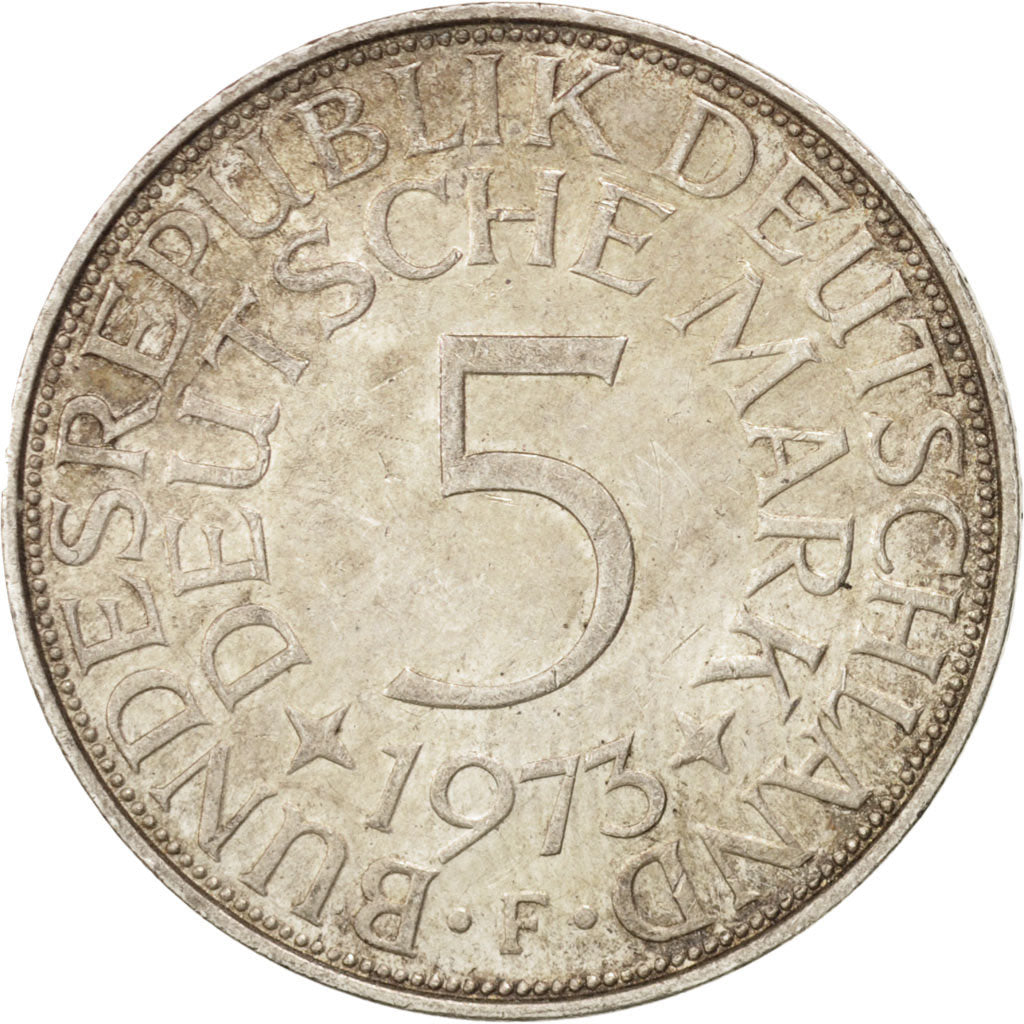 GERMANY - FEDERAL REPUBLIC, 5 Mark, 1973, Stuttgart, AU(55-58), Silver, KM:112.1