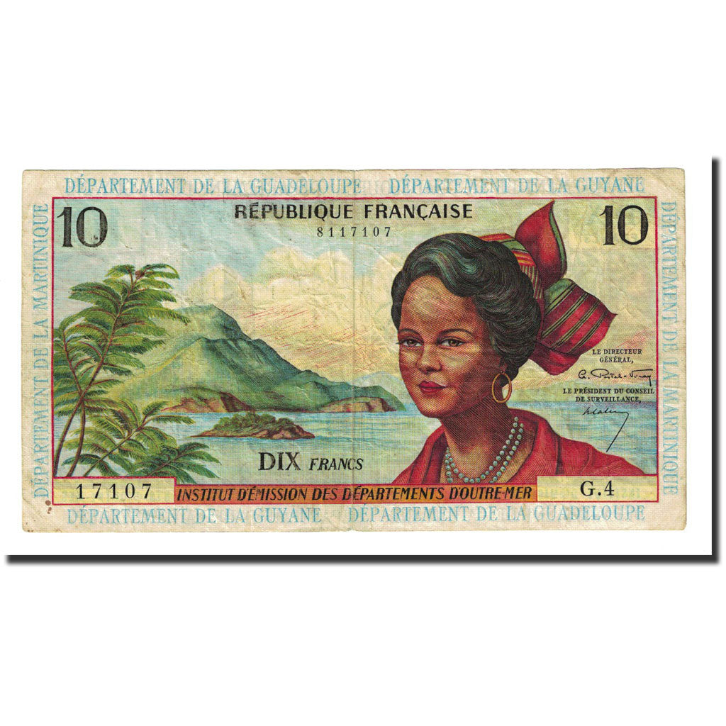 Billet, French Antilles, 10 Francs, Undated (1964), KM:8b, TB+