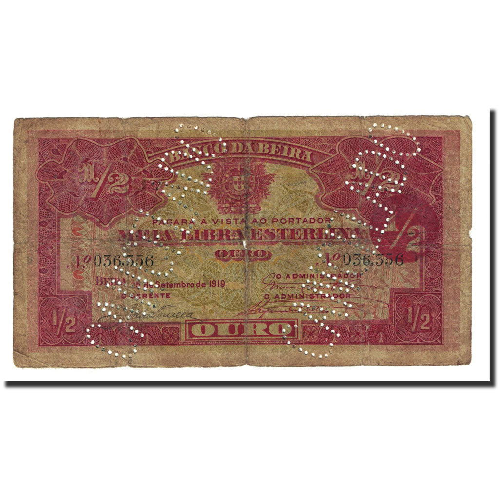 Banknote, Mozambique, 1/2 Libra, 1919-09-15, KM:R5, F(12-15)